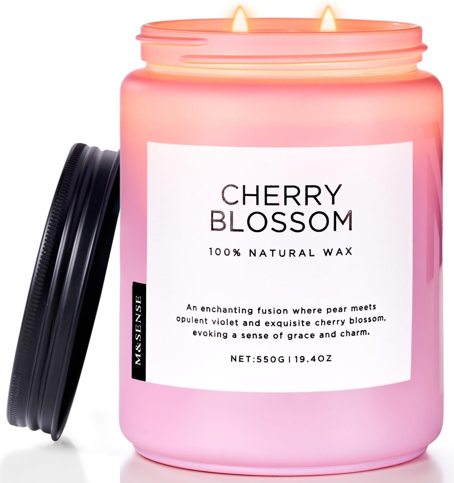 M&SENSE Large Cherry Blossom Scented Candle, 19.4oz Natural Soy Wax, 110-Hour Long Lasting, Non-Toxic Clean Burn, Spring Floral Scent for Relaxation, Home Fragrance Stress Relief Gift for Her