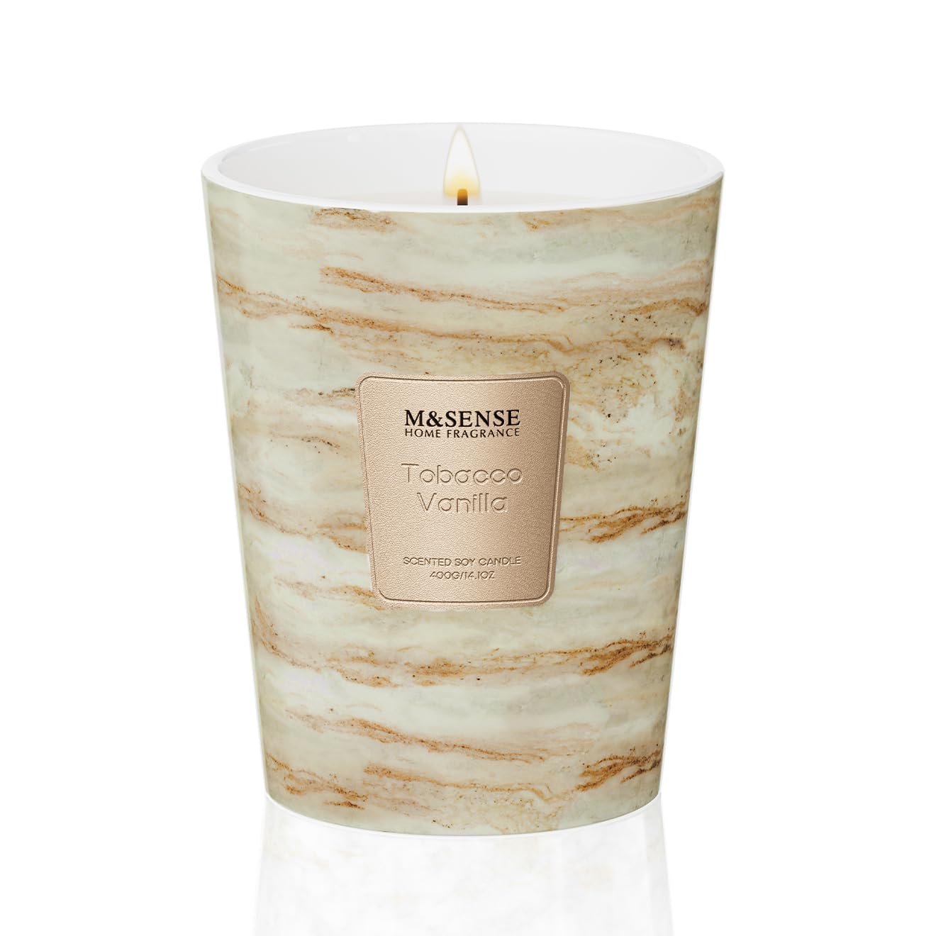 M&SENSE Tobacco Vanilla Scented Soy Candle, 3 Wick Highly Scented 14.1 Oz 75H, Aromatherapy Christmas Gift for Women and Men