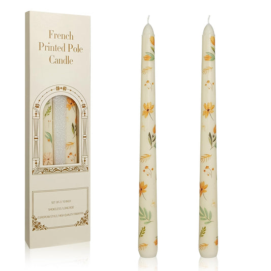 Floral Taper Candles 10 Inch Tall Unscented Handmade Iris Print Long Burning Elegant Candlesticks for Wedding Dinner Home Decor