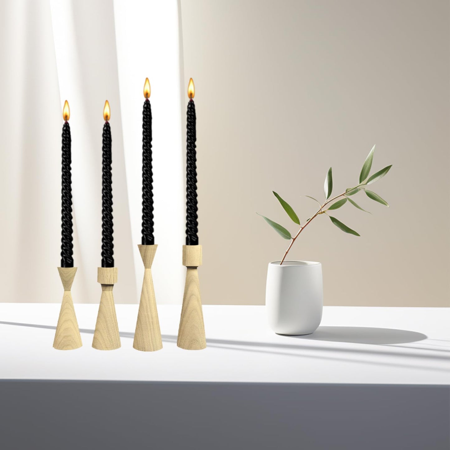 Kemladio 4 pcs 10 inch Taper Candles,Burning Unscented Tapered 7.5 hrs,Fancy Dinner,Tall Candle Sticks, Halloween Party Decorations(4pcs, Black)