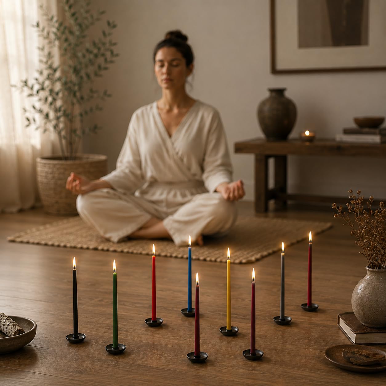 Petekoğlu 15-Pack Beeswax Wish Candles – Handcrafted, Drip-Free, Smoke-Free Slim Taper Candles for Rituals, Meditation, Birthday & Home Décor – Natural Honey Scent 7.87” x 0.24” (Green)