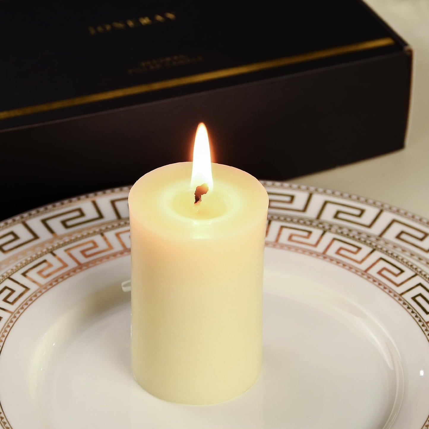 2x3 Inch Beeswax Pillar Candles Set of 2, 20 Hours Burn Time,Honeycomb Beeswax Candle for Wedding and Church (Ivory
