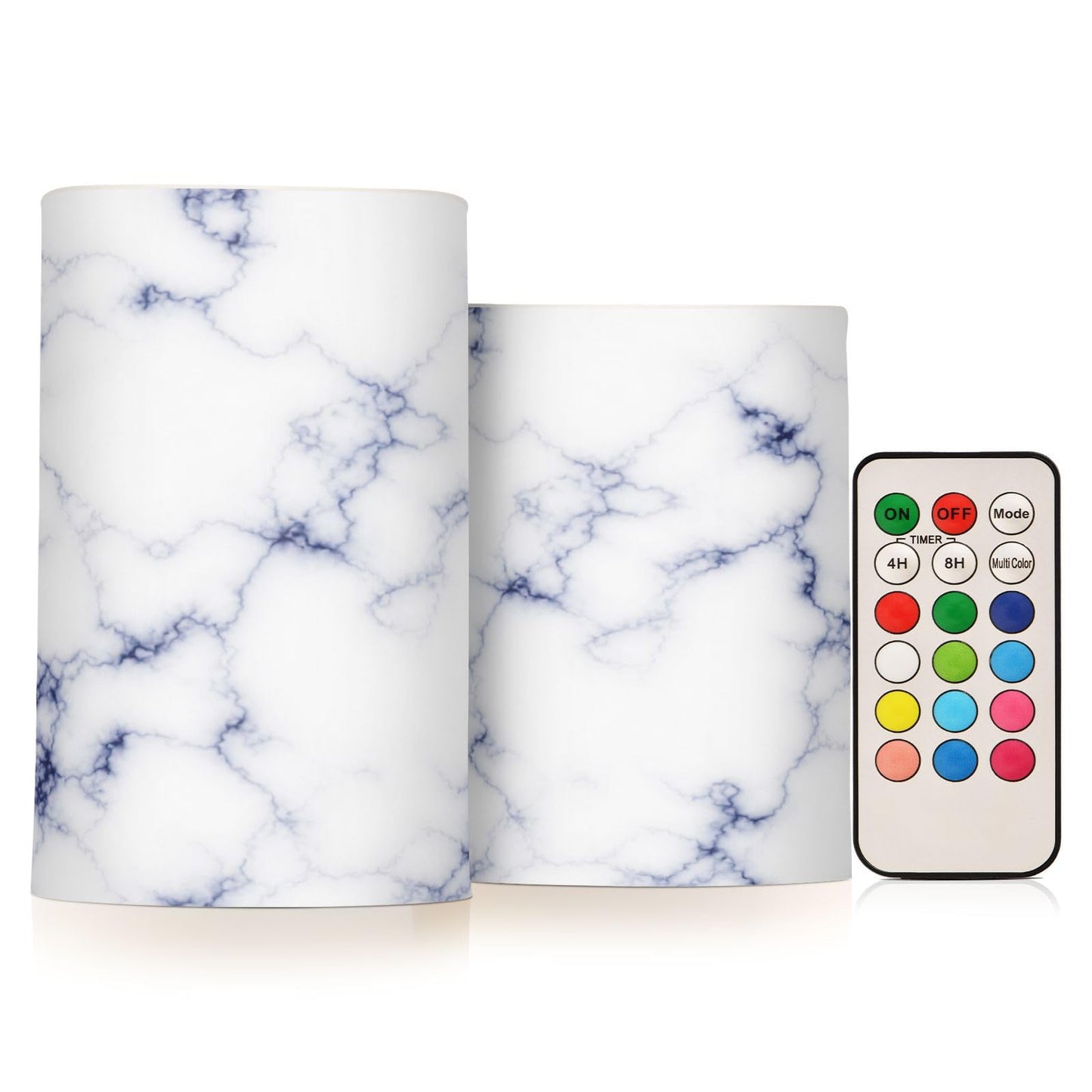 KGLDSNM Navy Marble Pattern LED Flameless Flickering Candle with Remote Timer Battery Operated for Indoor Outdoor Party Holiday Home Decor 2 Pack
