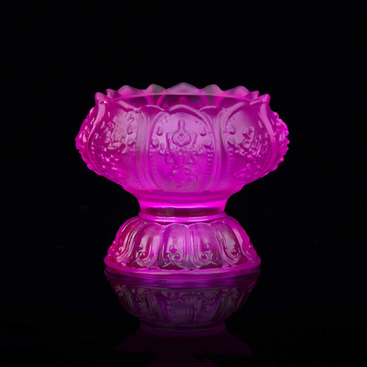 Vintage Glass Tealight Candle Holder with Base, Colored Lotus Shape Decorative Candelabra, Thanksgiving Candlestick Holders, Buddha Lamp Candle Holder ( Color : Purple )