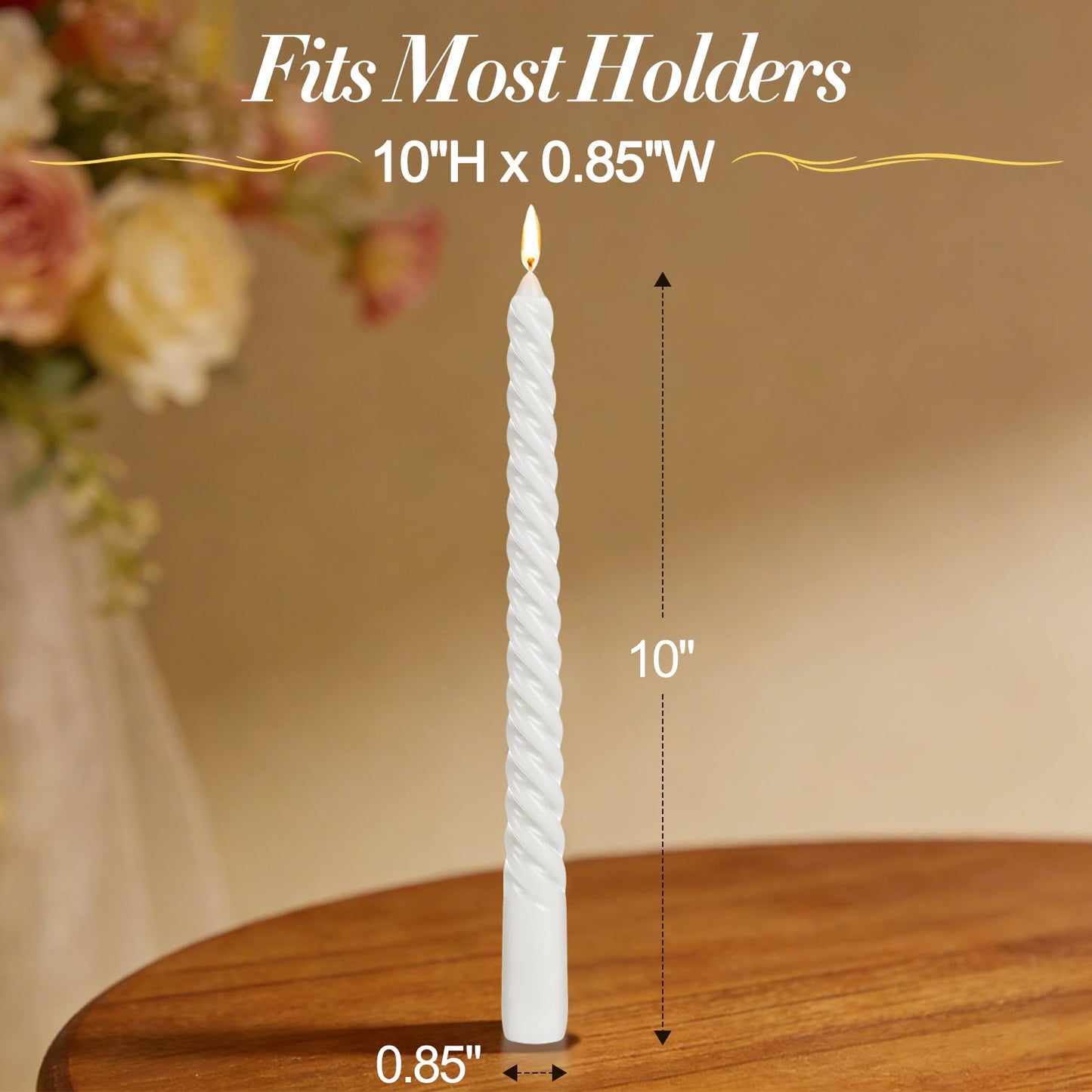 Tobeape White Spiral Taper Candles 10 Inch - 4 Pack Twisted Tapered Candle Sticks - Dripless Unscented Smokeless - Long Burning Decorative White Candlesticks for Dinner Wedding Party Table Home Decor