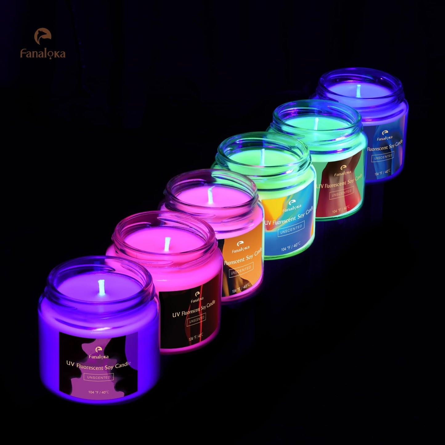 UV Fluorescent Soy Wax Low Temperature Candles, Low Heat Body Safe Candle for Night Party, Unscented, 104 °F, 5 oz (Purple)