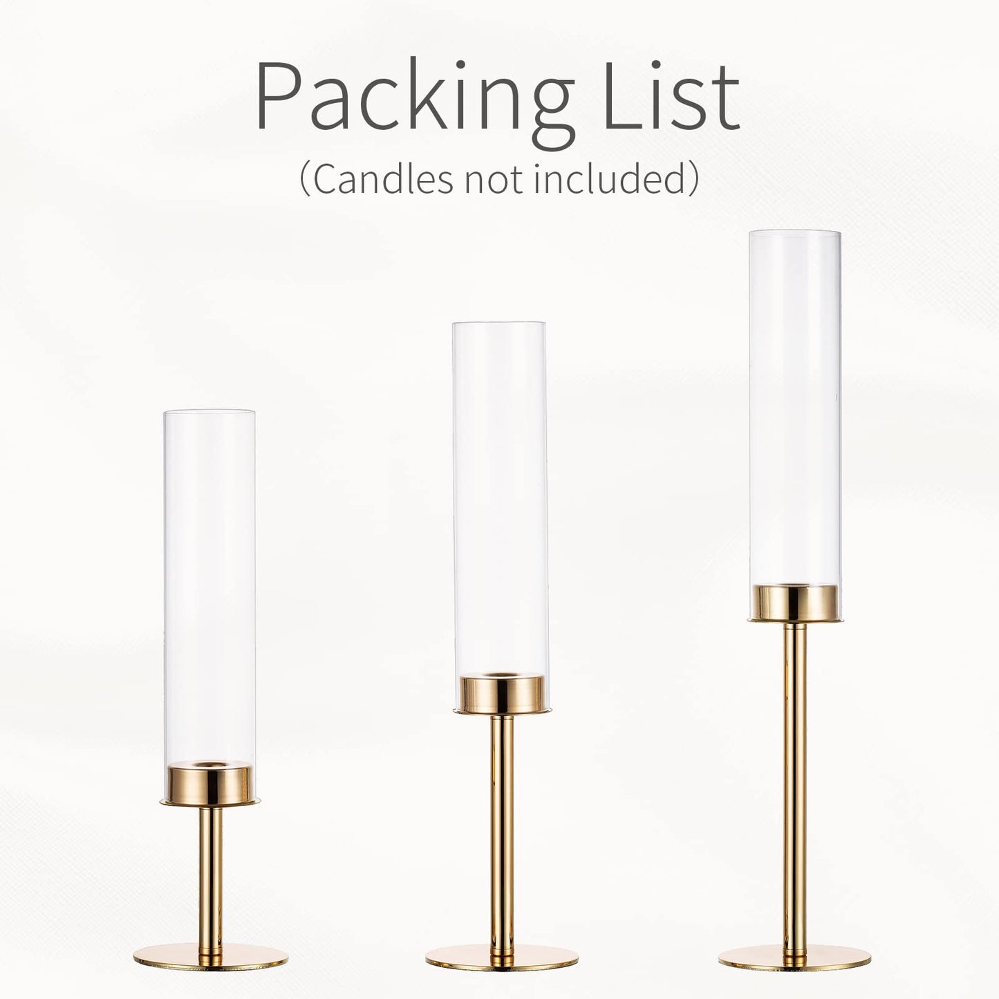 Inweder Hurricane Taper Candle Holders: Gold Glass Candlestick Holder Tall Candle Sticks Holder Decor with Glass Cover for Wedding Table Centerpiece Party Birthday Christmas Home Mantel Set of 3