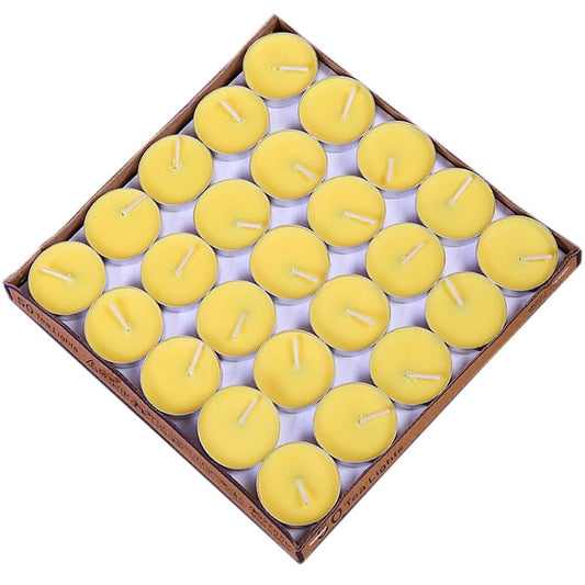 Tea Lights Candles, 50 Pack Flameless Colorful Tealights Holder Variety Relaxing Paraffin Pressed Wax 2 Hours Burn Time for Travel,Centerpiece,Party Gift Happy Birthday New Year Wedding (Yellow)