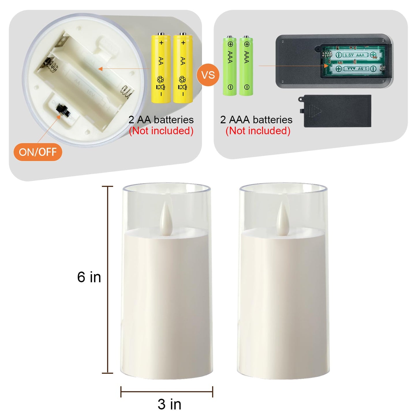 Homemory Realistic Flickering Flameless Candles, Battery Operated Candles, LED Fake Electric Candle with Remote Control and Timer for Home, Christmas Decoration, White, Set of 2 (H 6" 6")