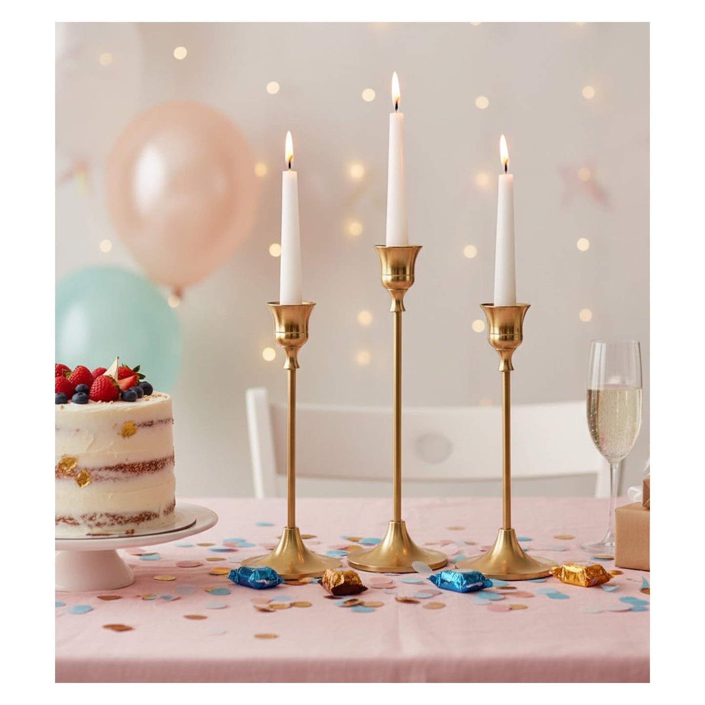 Candle Holder, Modern Minimalist Brass Gold Metal Candlestick Holders, Set of 3 Tall - Elegant Taper Candle Holders for Table Centerpiece, Wedding, Dinner Party Home Decor (2 Set 6 pcs)