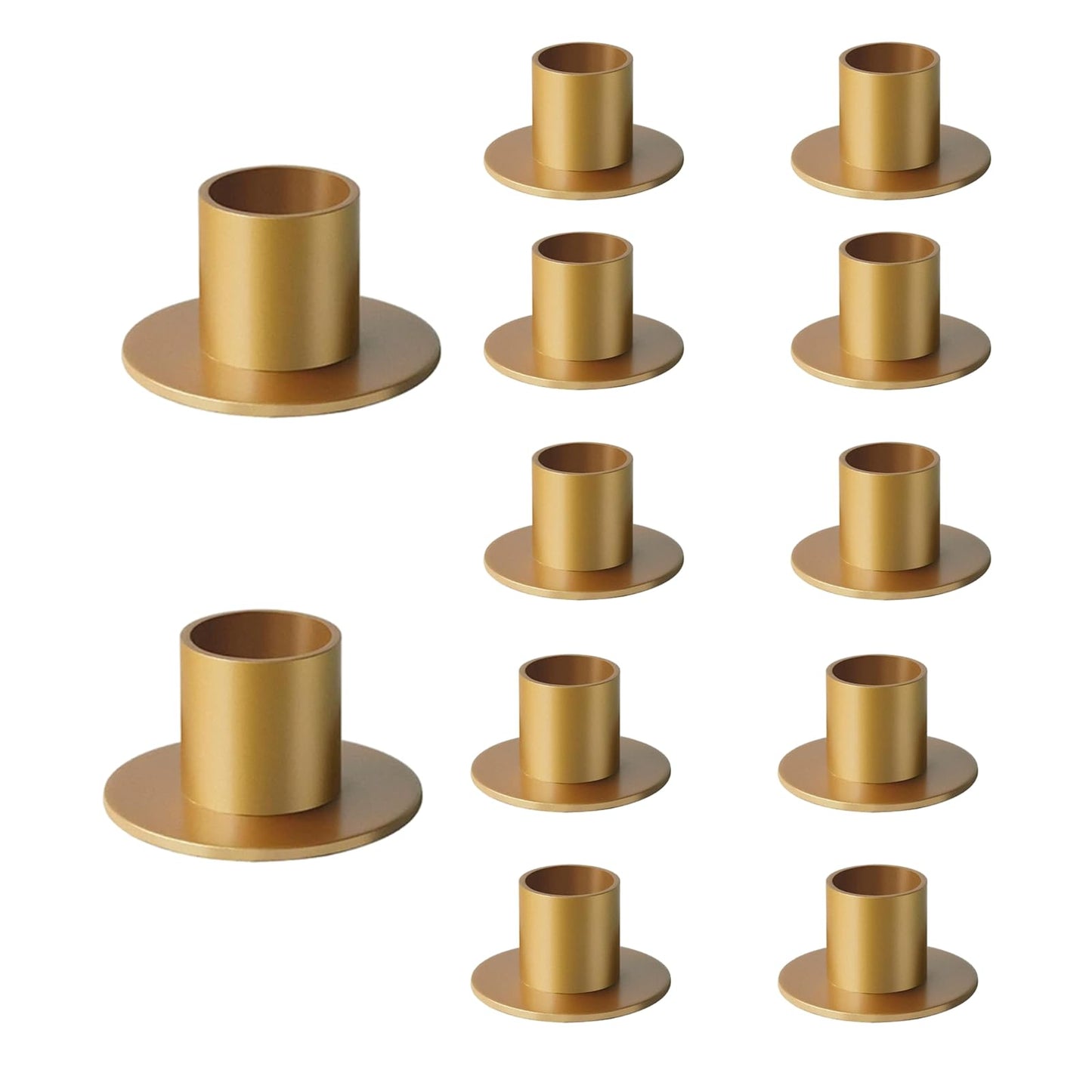 12 Pcs Brass Gold Taper Candle Holders Elegant Candlestick Set for Table Centerpieces, Festive Mantel Displays & Sophisticated Home Decor