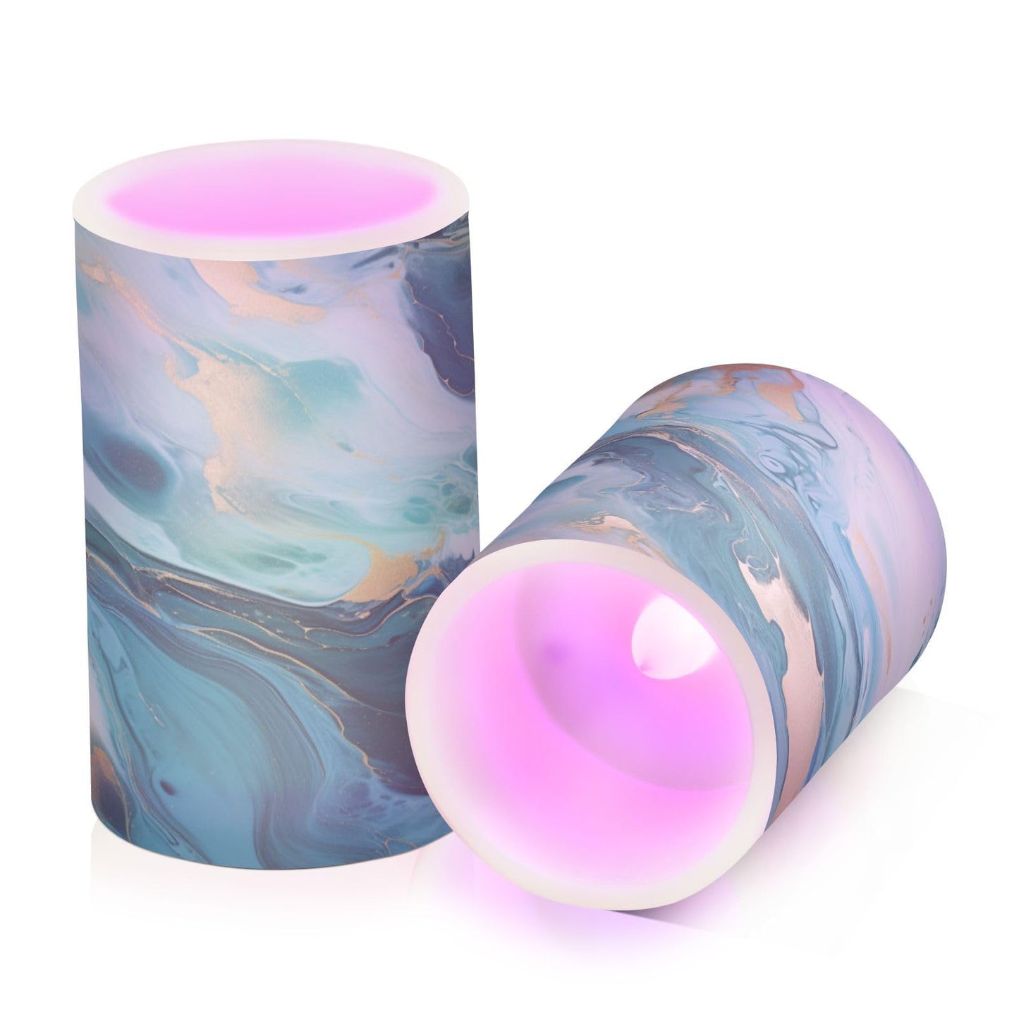 BOENLE Flickering Flameless Candles, Turquoise Blue Marble Texture LED Candles with Remote Timer, Set of 2 Battery Operated Candle for Valentine Wedding Birthday