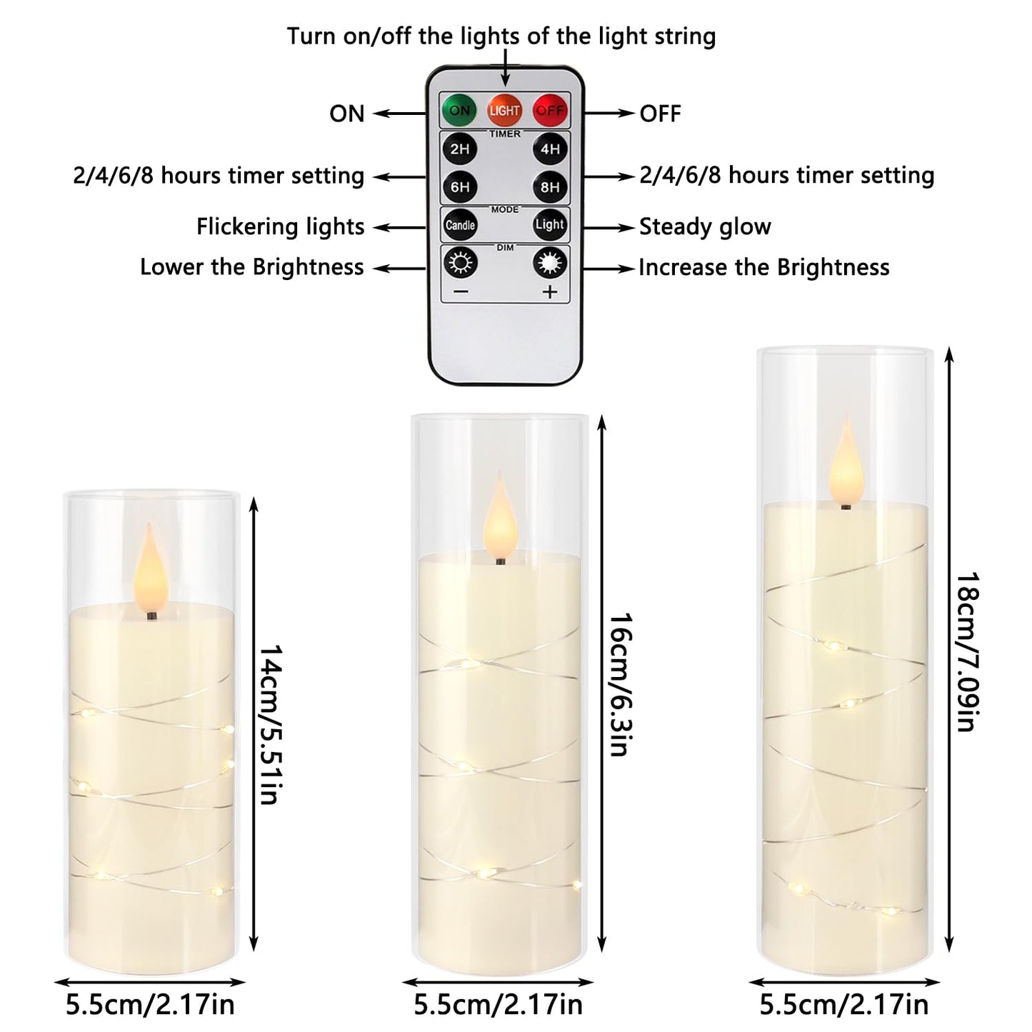 YOROXRG Flickering Flameless Candles Battery Operated with Remote, LED Pillar Candles with Realistic Moving Wick for Halloween, Christmas, Home Decor Pack of 12 (D2.2 x H 5" 6" 7") Ivory