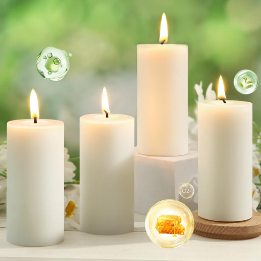 4 Pack Beeswax Pillar Candles,172 Hours Long Burning Pure Off-White Beeswax Candles,Unscented Bees Wax Candle for Home,Prayer,Dripless Smokeless Organic 100% Bees Wax Candle Bulk 2x4in