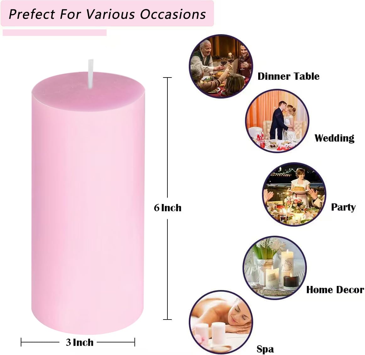 2 Pack 3x6 Inch Pale Pink Unscented Pillar Candles - 70 Hour Long Burning Dripless Smokeless Candles for Valentine's Day Christmas Home Decor Weddings Festivals