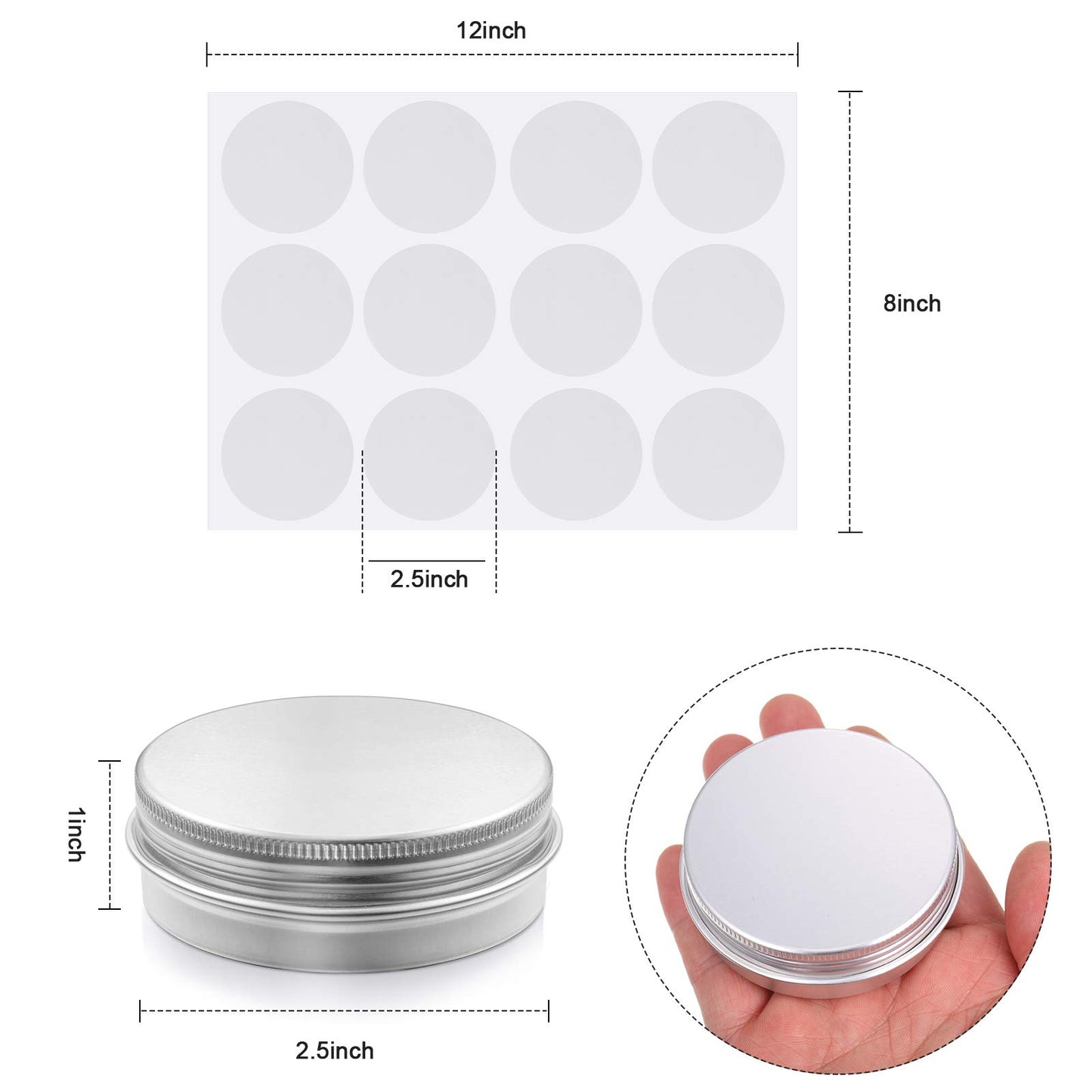 Patelai 2 oz Silver Metal Round Tins Aluminum Tin Cans Salve Tins Containers with Screw Lid 10 Sheets Stickers for Salve Spice Candies Balms Candles, 36 Pack (Classic Style)