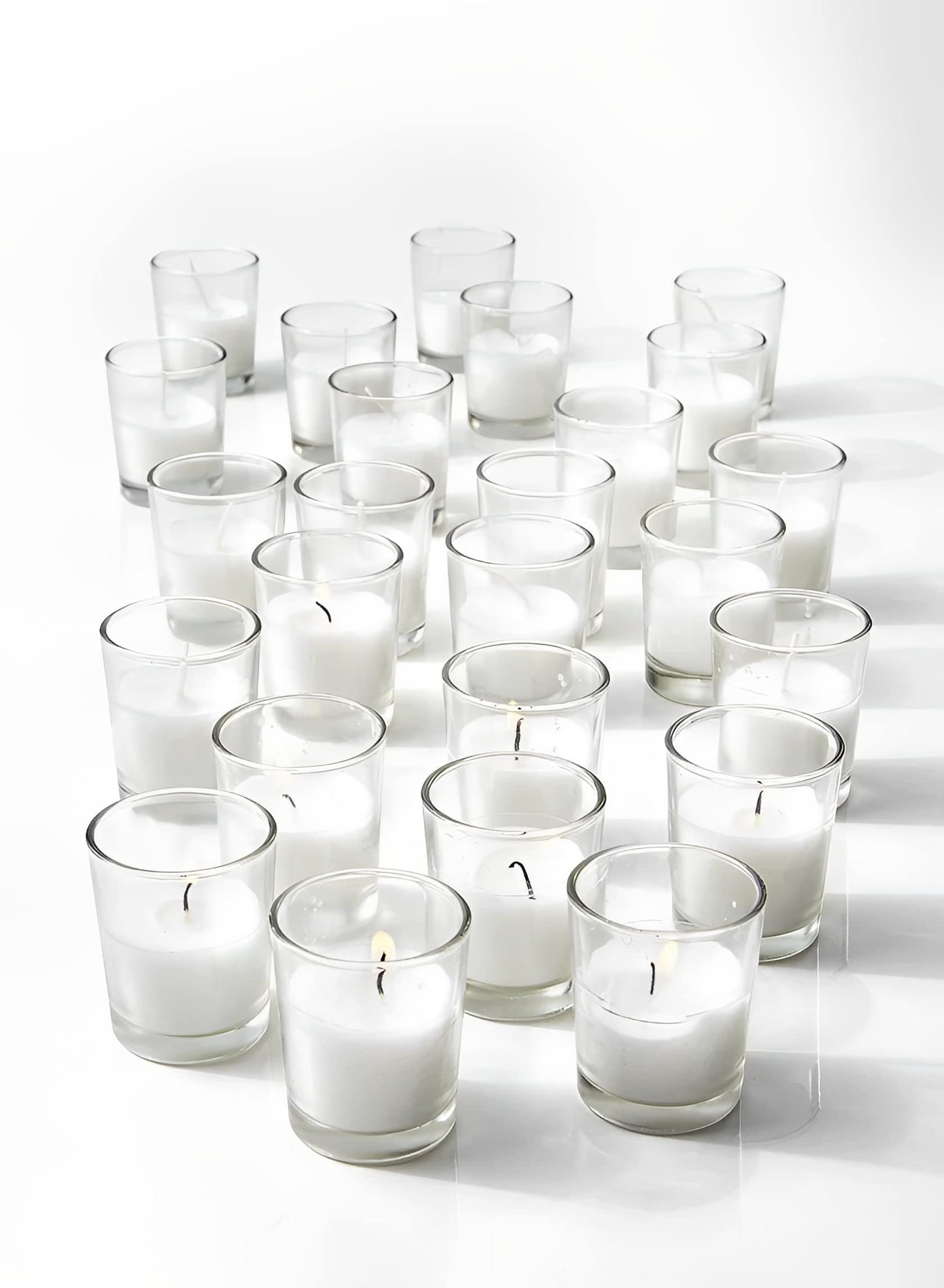 Serene Spaces Living 100-Pack White Unscented Votive Candles in Glass Holders, 10 Hour Burn Time, Bulk Set for Weddings, Events, Parties, Spa, Emergency & Home Decor, 2" Tall x 1.75" Diameter