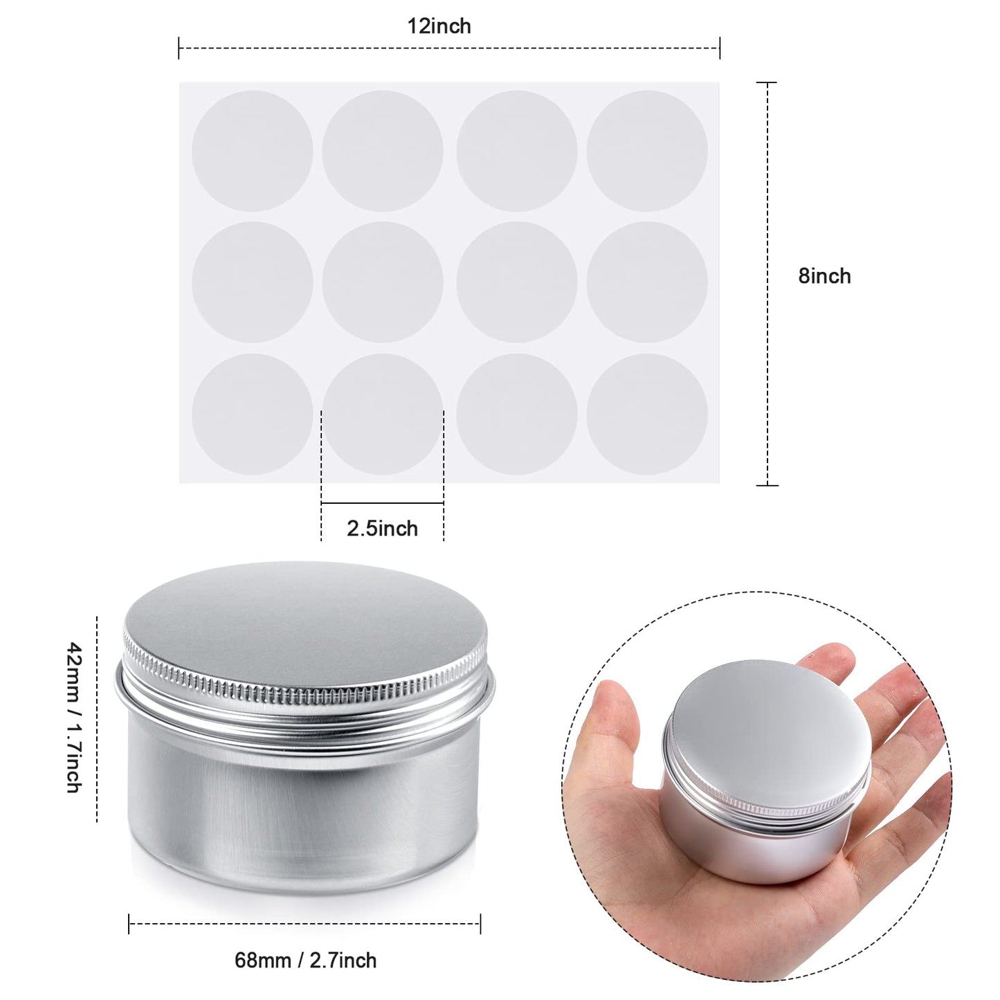 Patelai 36 Pcs 4 oz Metal Round Tins Aluminum Tin Cans Salve Tins Containers with Screw Lid 10 Sheets Stickers for Salve Spice Candies Balms Candles(Silver)