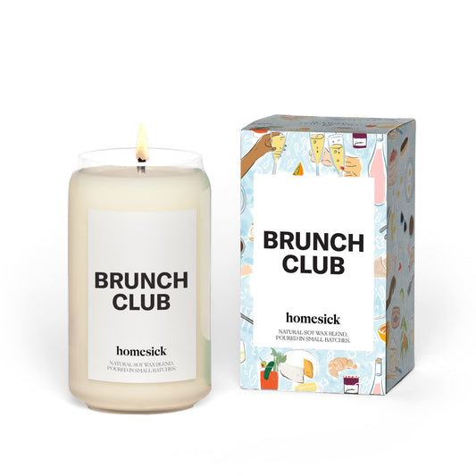 Homesick Scented Candles for Home (Brunch Club) - 13.75 oz Long-Lasting Soy Wax Blend Jar Candle Gifts for Women & Men, 60-80 Hours Burn Time - Notes of Pomegranate Juice, Wild Berries & Prosecco
