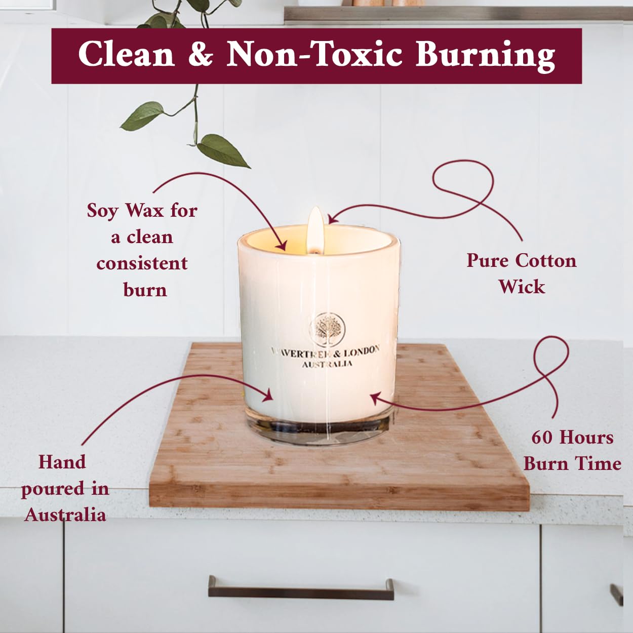 Wavertree & London Organic Japanese Plum Scent Soy Wax Candle | Non Toxic 100% Cotton Wick Triple Scented Pure Natural Soy Wax Candles, Hand Poured in Australia | 60 Hours Burning Time, 11.66 Oz