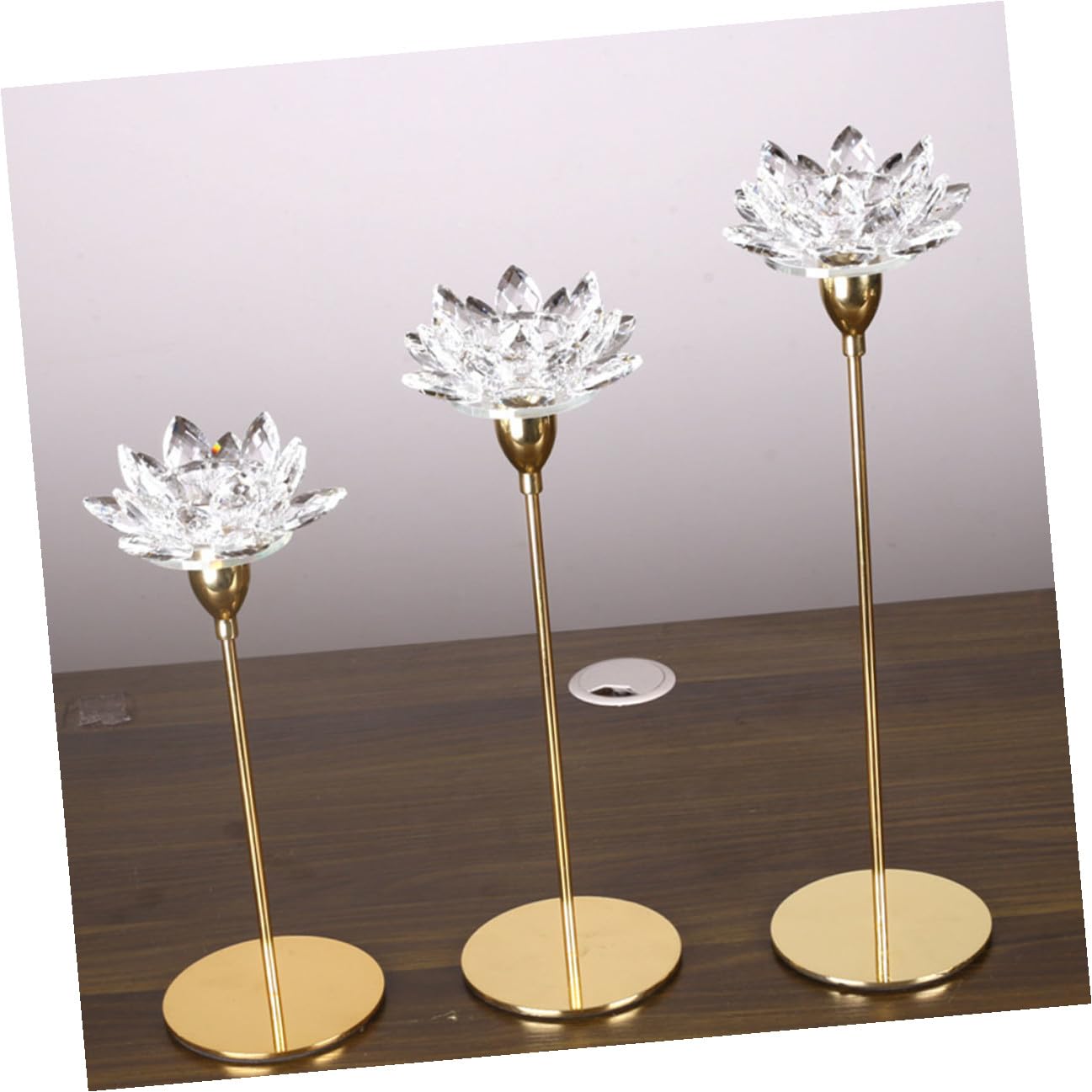 ABOOFAN Modern Metal Crystal Lotus Candle Holder Small Gold Decorative Candlestick for Wedding Tabletop and Dining Room Candlelight Dinner Decoration