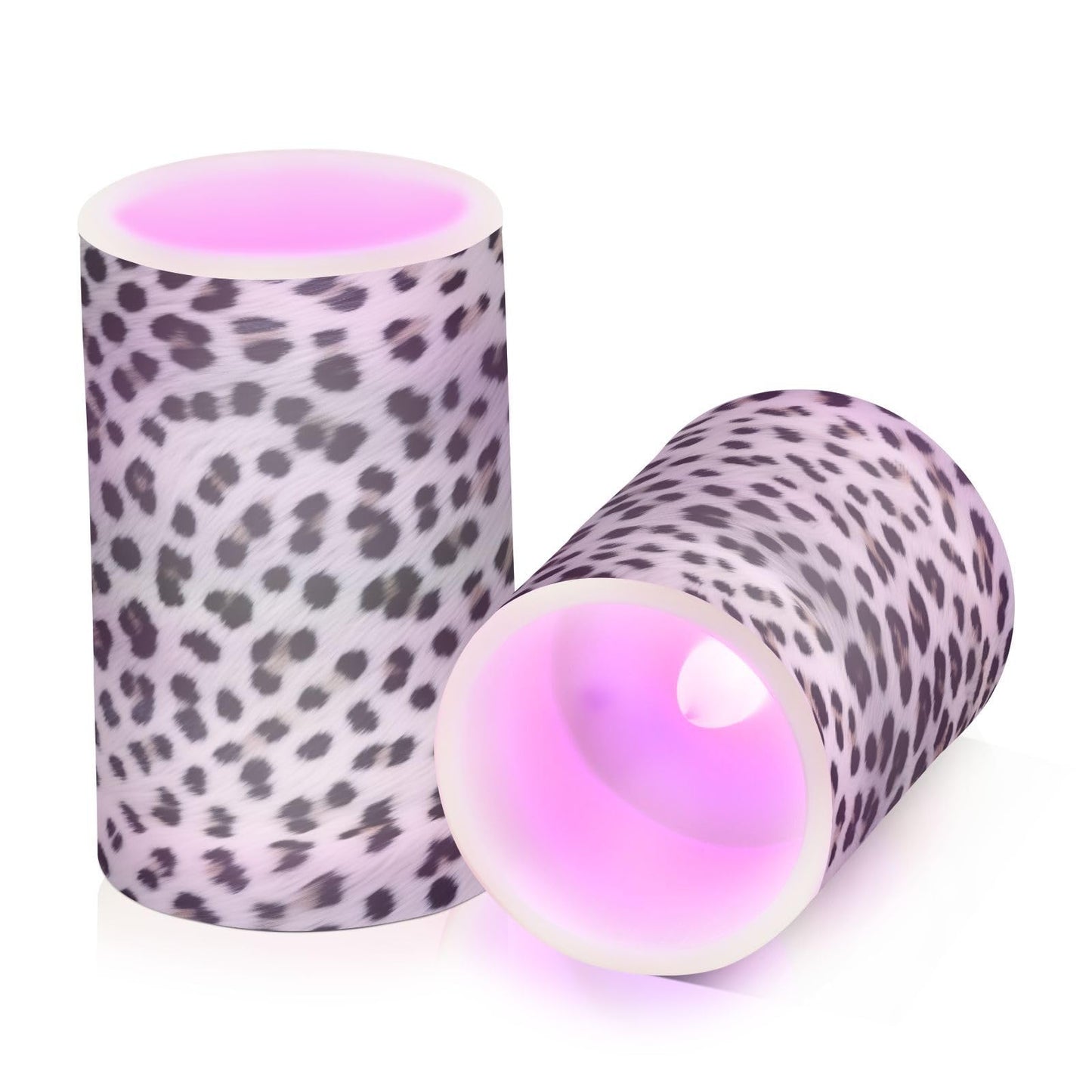 GUIJI White Leopard Print Flameless Candles, Flameless Candles with Remote Set of 2, Flameless Candles Battery Operated, Pillar Candles Home Decoration, Christmas, Party, E08D23009