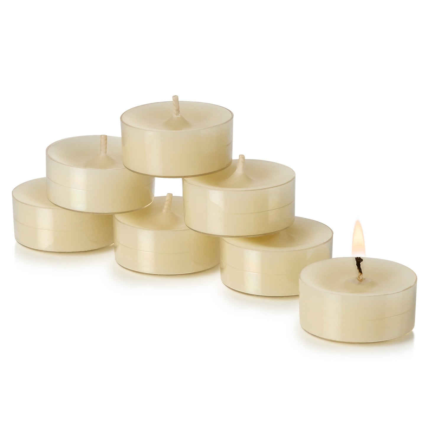 PARNOO 100% Natural White Beeswax Tealight Candles in Clear Plastic Cups, 4 Hours Burn time - Pack of 24