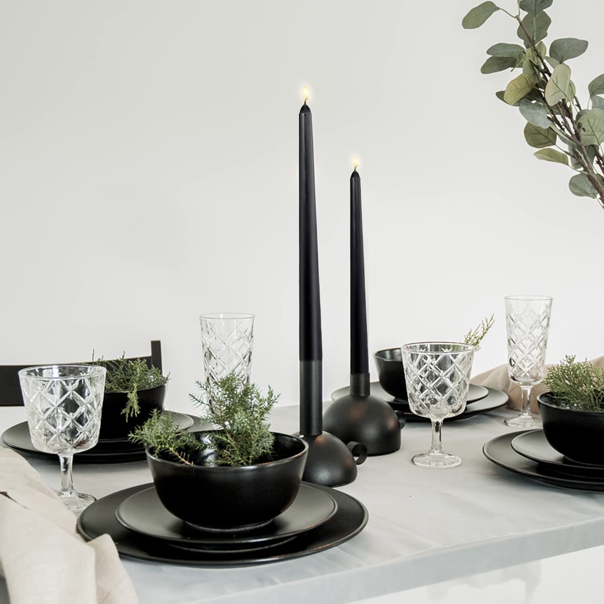 4 Pack Black Taper Candles for Halloween, 10×7/8 Inch Dripless Candlesticks, Great for Home Decoration Dinner Party Meditation and Emergency