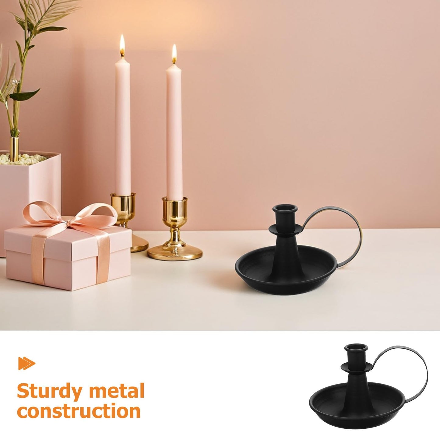Generic Candle Pillar Holder: Elegant Iron Candle Plate Enhanced Romantic Atmosphere - Metal Candlestick with Handle for Weddings Home Decors Holiday Parties