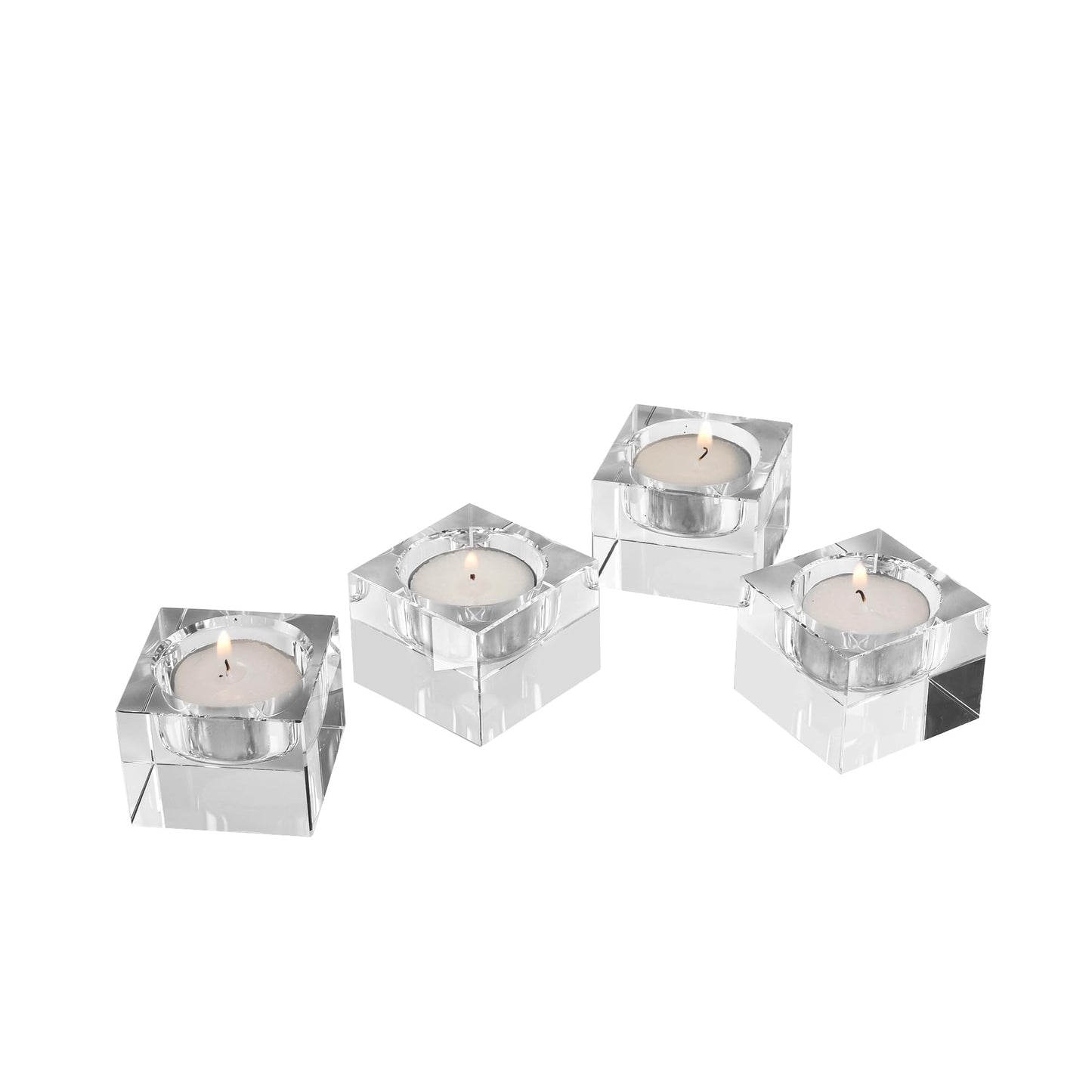 DONOUCLS Home Crystal Tealight Candle Holders Pack of 4, 1.5 Inches Height, Heavy Solid Square Hand Cut Tealight Holders Sets, Centerpiece for Home Decor(Clear)