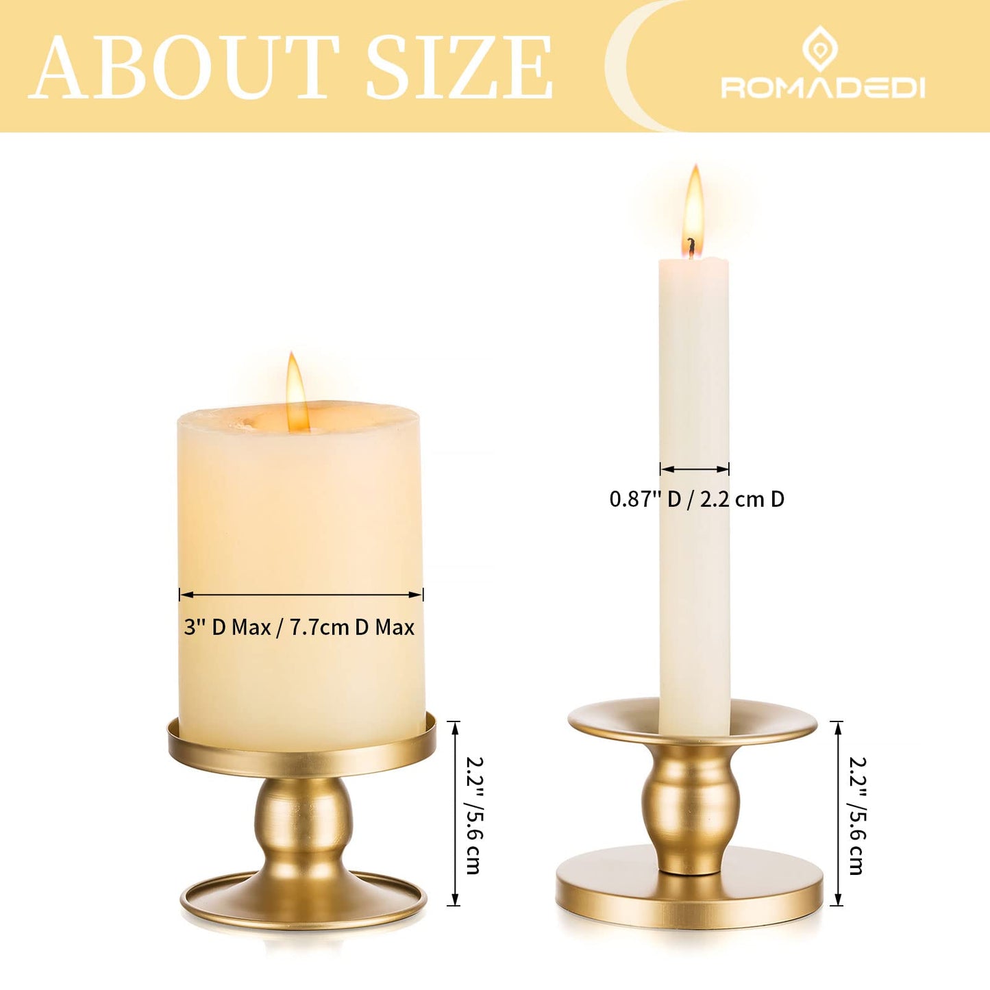 Candle Holders for Pillar Candles, Romadedi Gold Pillar & Taper Candle Holder, Small Metal Candle Stick Candle Holder for Wedding, Dining Room Table Centerpiece, Holiday Decor, 12 Pcs