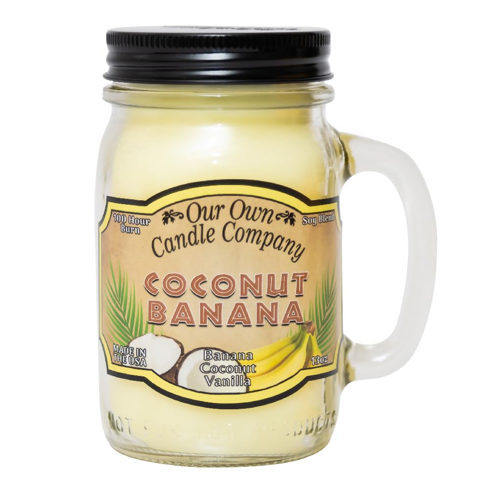 Our Own Candle Company, Coconut Banana Scented Mason Jar Candle, 100 Hour Burn Time, 13 Ounces