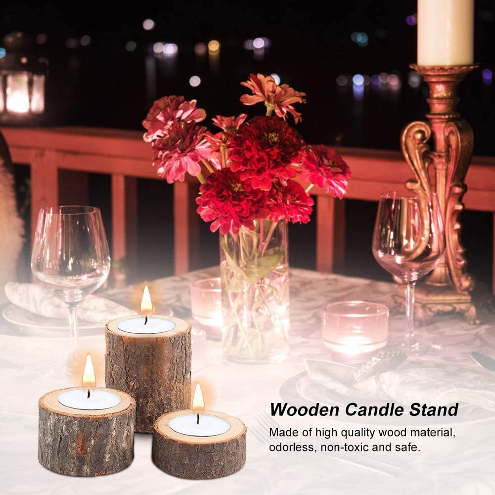 Yikko Wooden Tea Light Candle Holders, Personalized Wooden Votive Tealight Holder for Wedding Centerpieces for Table, Wedding |Birthday Party |Valentine's Day |Home Decoration - Set of 6