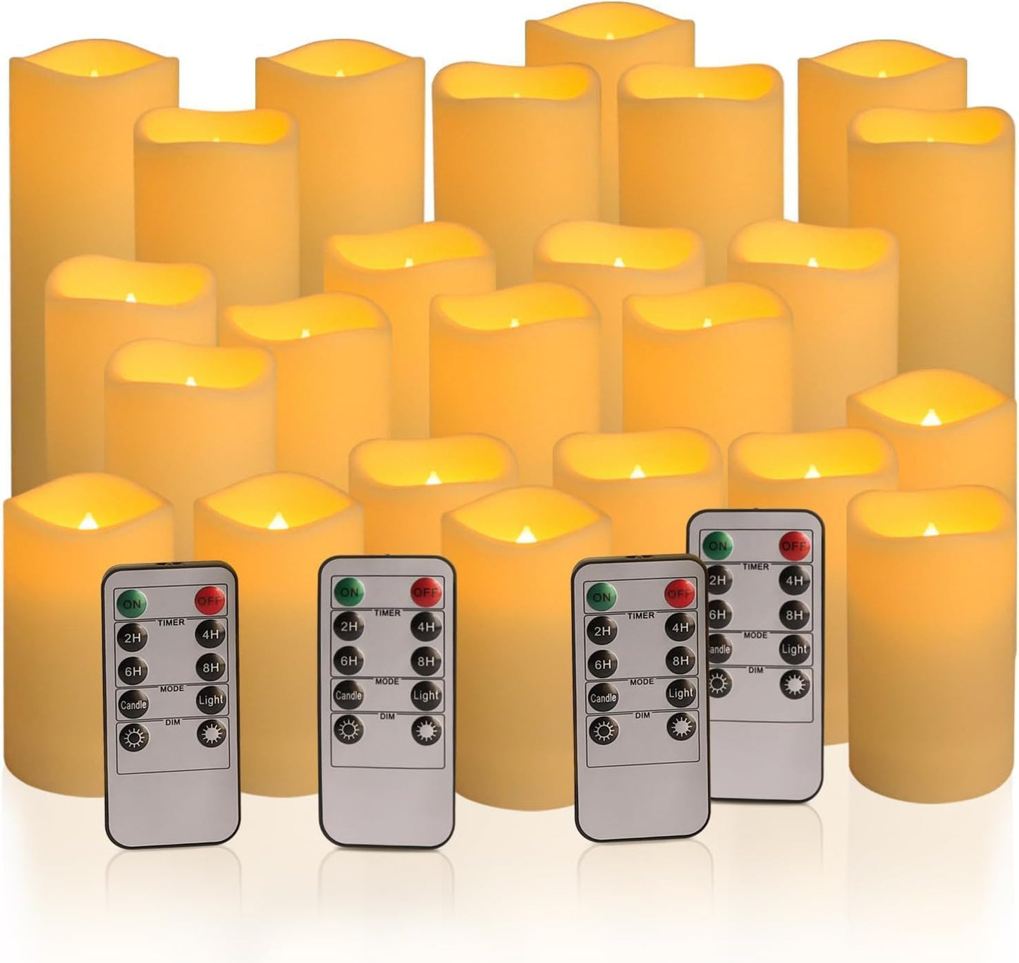 fclayvts 24-Pack LED Flameless Candles with Remote Control -Flickering Electric Candles- Timer Candles -3D Flame, for Halloween Christmas Parties,Wedding,Home,Gift and Special Occasions(Three Sizes)