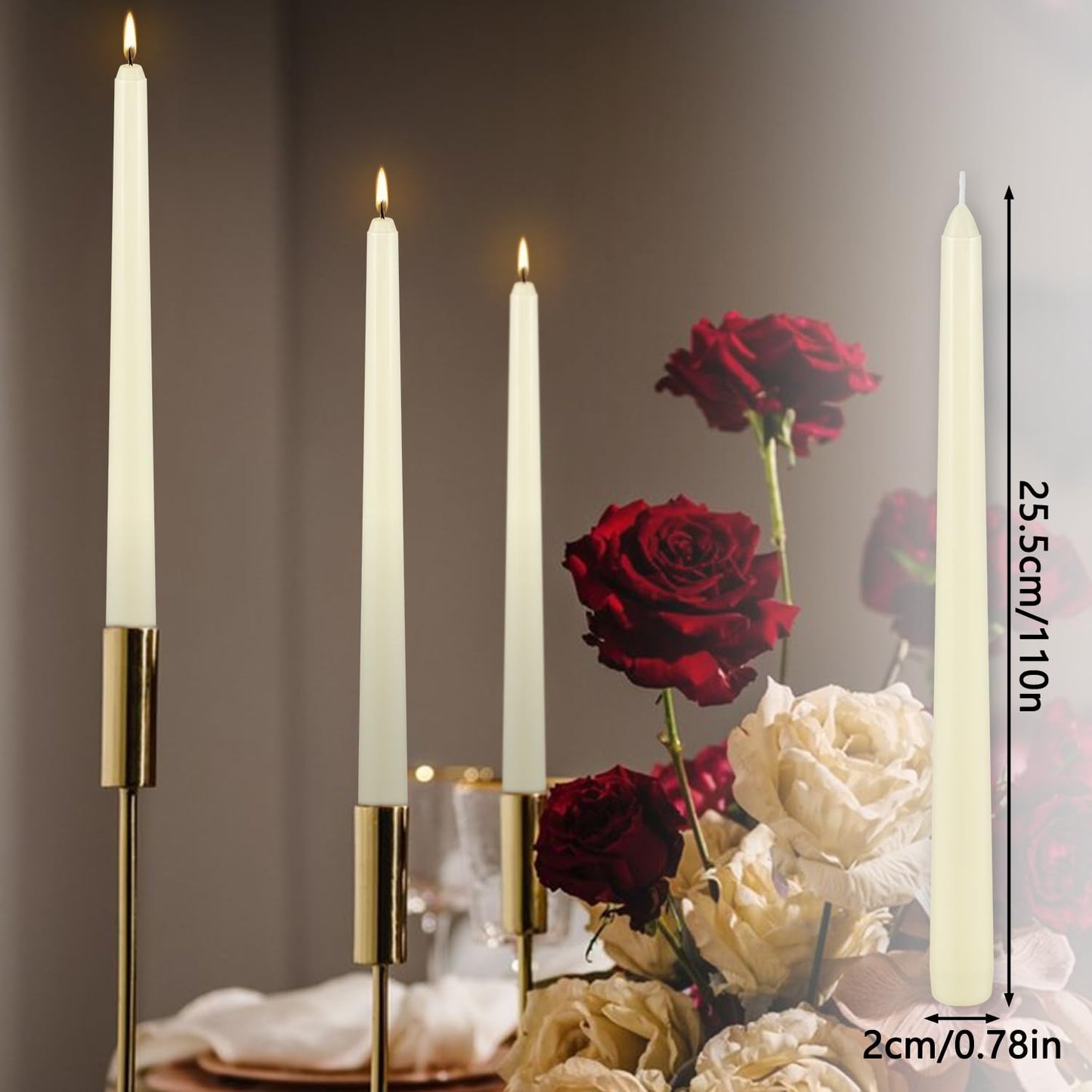Ivory Taper Candle,24PACK Unscented 10 Inch Taper Candles-Dripless and Smokeless-8 Hours Long Burning Dinner Candle, Ideal for Halloween Taper Candles, Weddings, Dinner,Parties