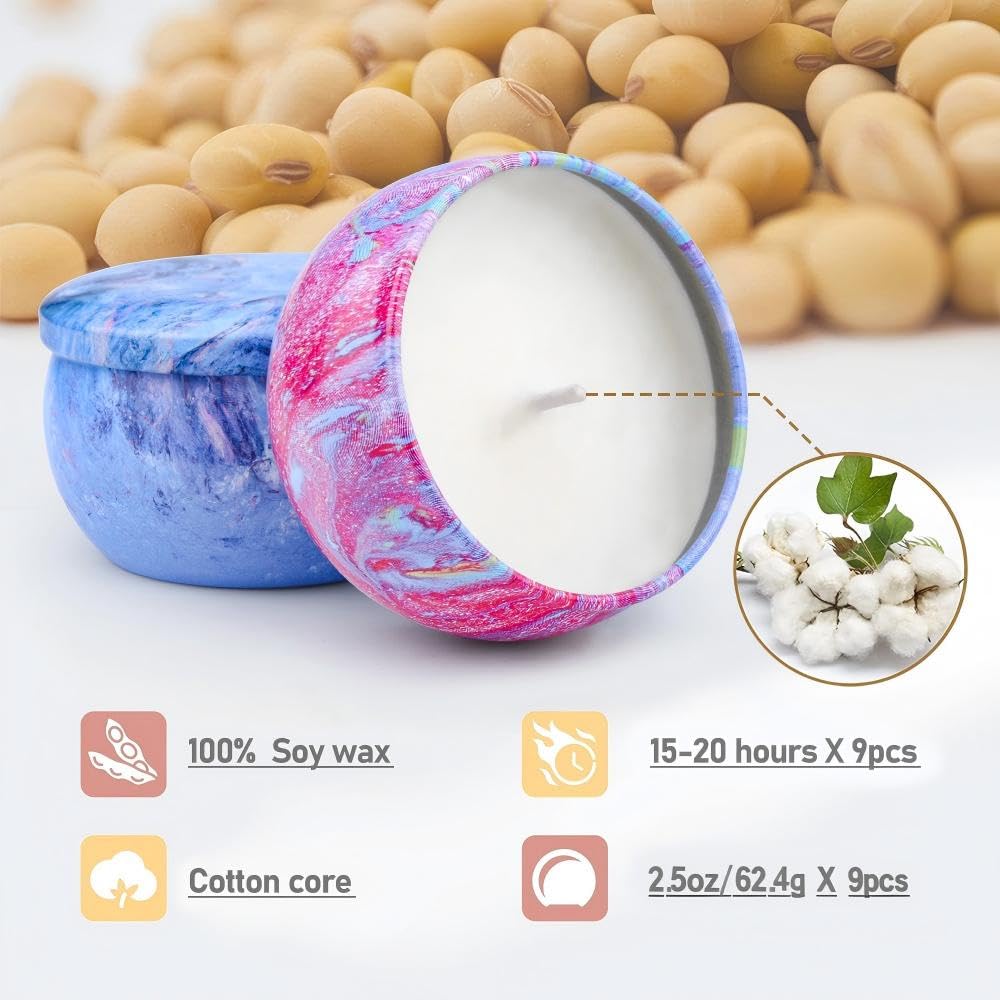 Scented Candles Gifts Set for Women, 9 Pack Aromatherapy Candles Pack Soy Wax with Essential Oil Include Lavender, Jasmine and Vanilla for Bridesmaid, Birthday, Valentine's, Mother's Day, Bath, Yoga