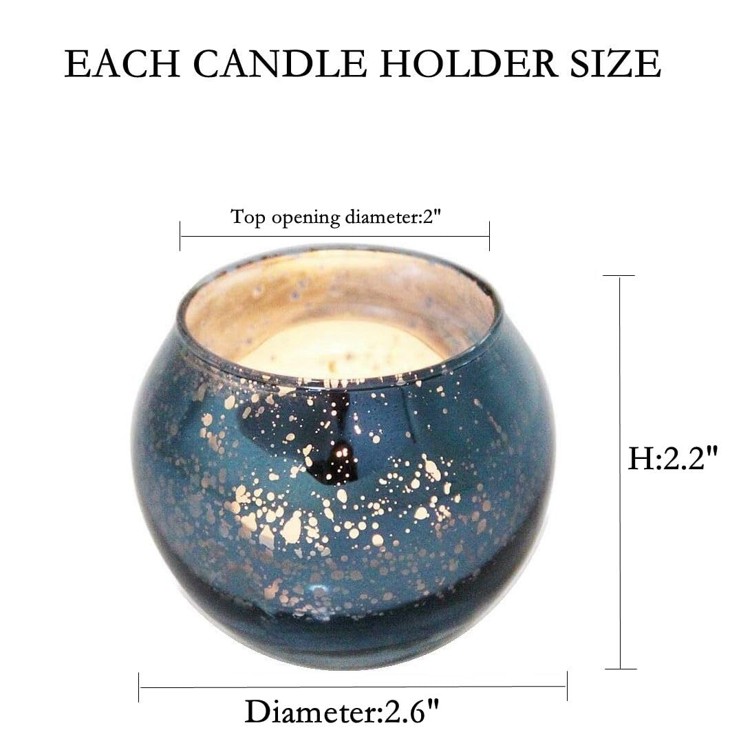 DerBlue 16Pcs Round Mercury Glass Votive Candle Holders for Wedding Centerpieces, Valentines Dinner, Garden Tub and Any Theme Events (Navy Blue)