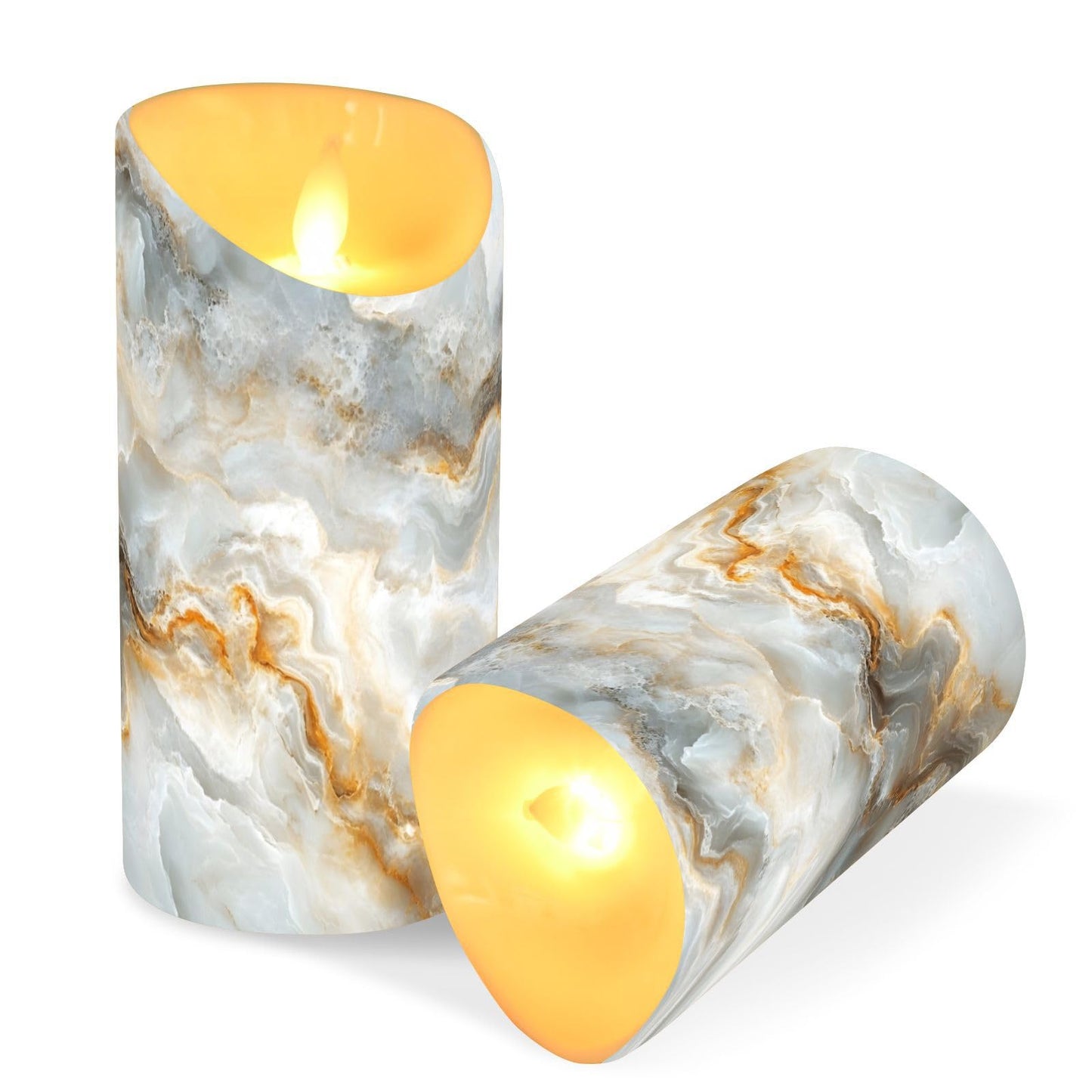 Gravopti White Marble 2 Pack Flameless LED Pillar Candles with Remote & Timer, Battery Operated, Flickering Wax Candle for Wedding, Romantic Home & Party Decor