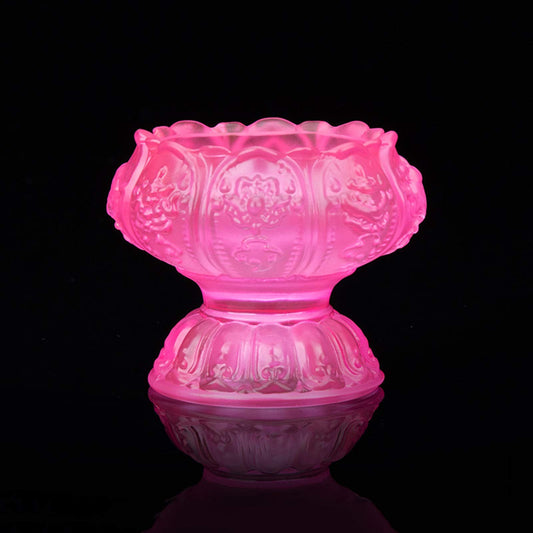 Vintage Glass Tealight Candle Holder with Base, Colored Lotus Shape Decorative Candelabra, Thanksgiving Candlestick Holders, Buddha Lamp Candle Holder ( Color : Pink )