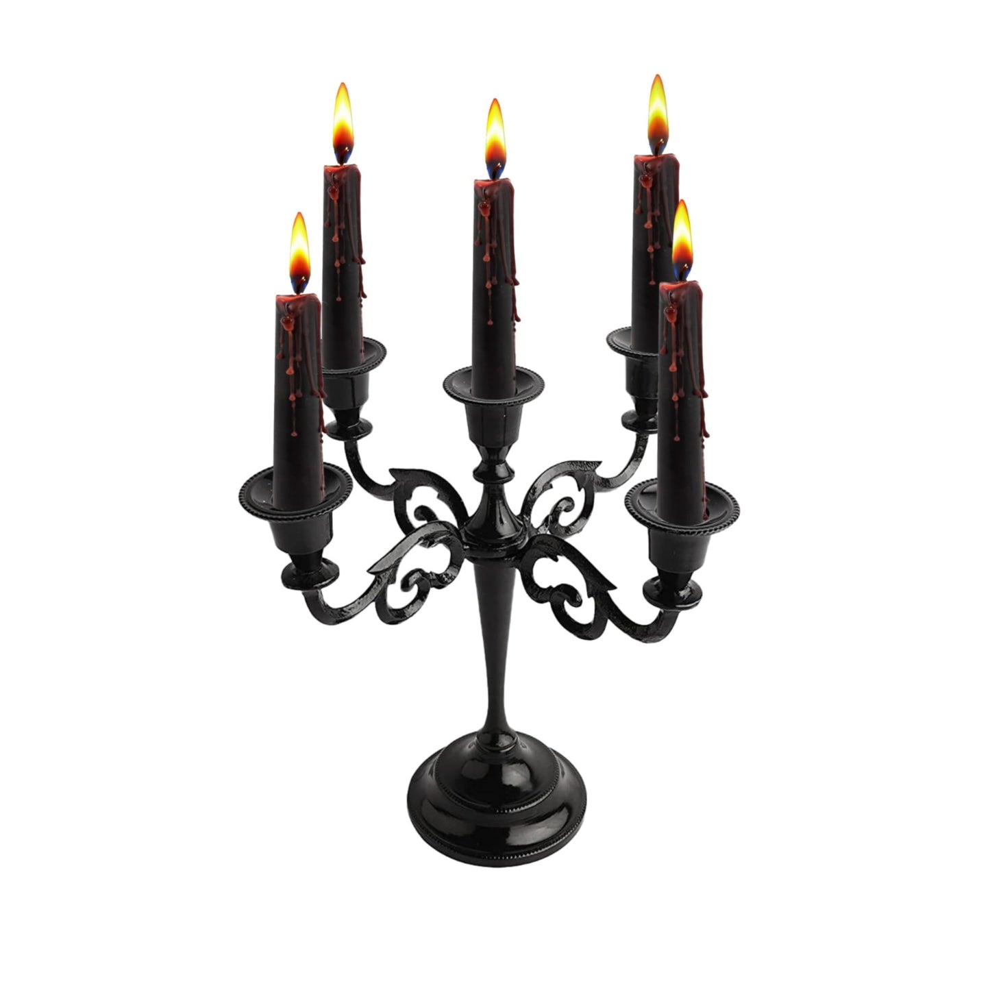 Rely+ 5 Arm Candelabra Taper Candle Holders Decorations Indoor Kitchen Décor Table Candles Candlestick Candelabra Centerpiece (Black Glossy)