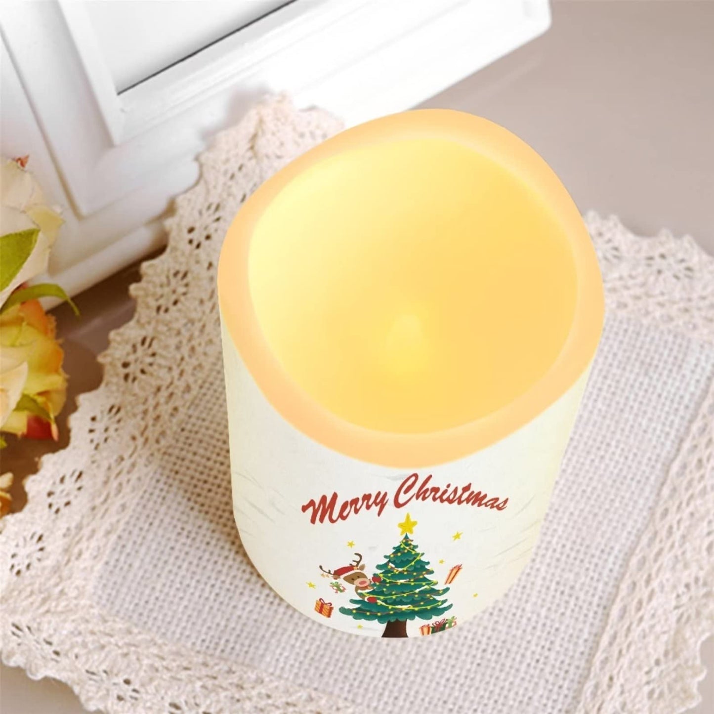 Cozeyat Xmas Trees Flameless Electric Candles 4 Packs,Battery Operated Flickering Real Pillar LED Tealight,Warm Yellow LED Candles for Christmas Decoration