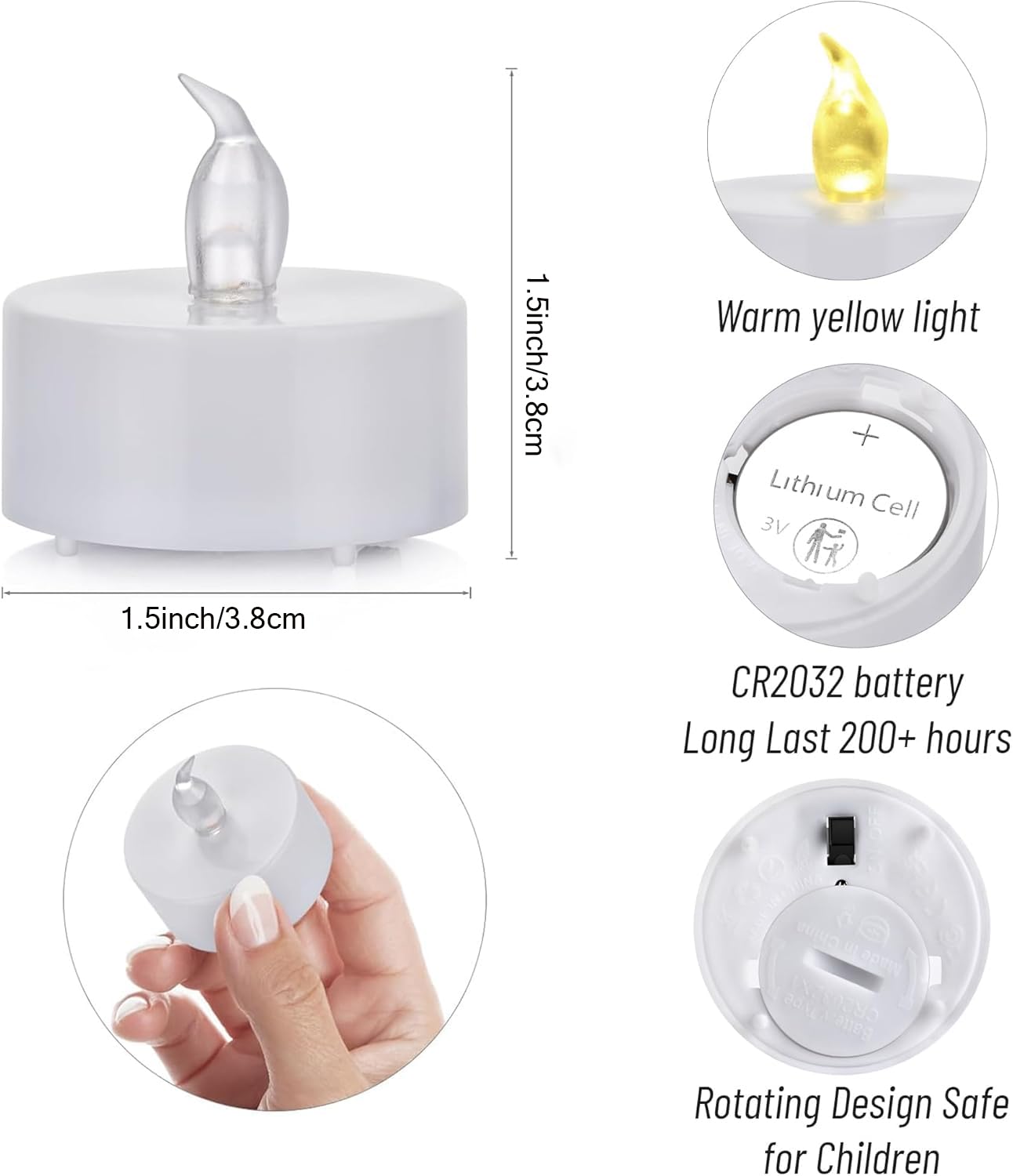 Tea Lights Flameless Battery Operated Candles-50Pack LED Electric Flickering Votive Candle Long Lasting 200 Hours, Realistic and Bright for Seasonal Festive Celebrations Decoration Warm Yellow