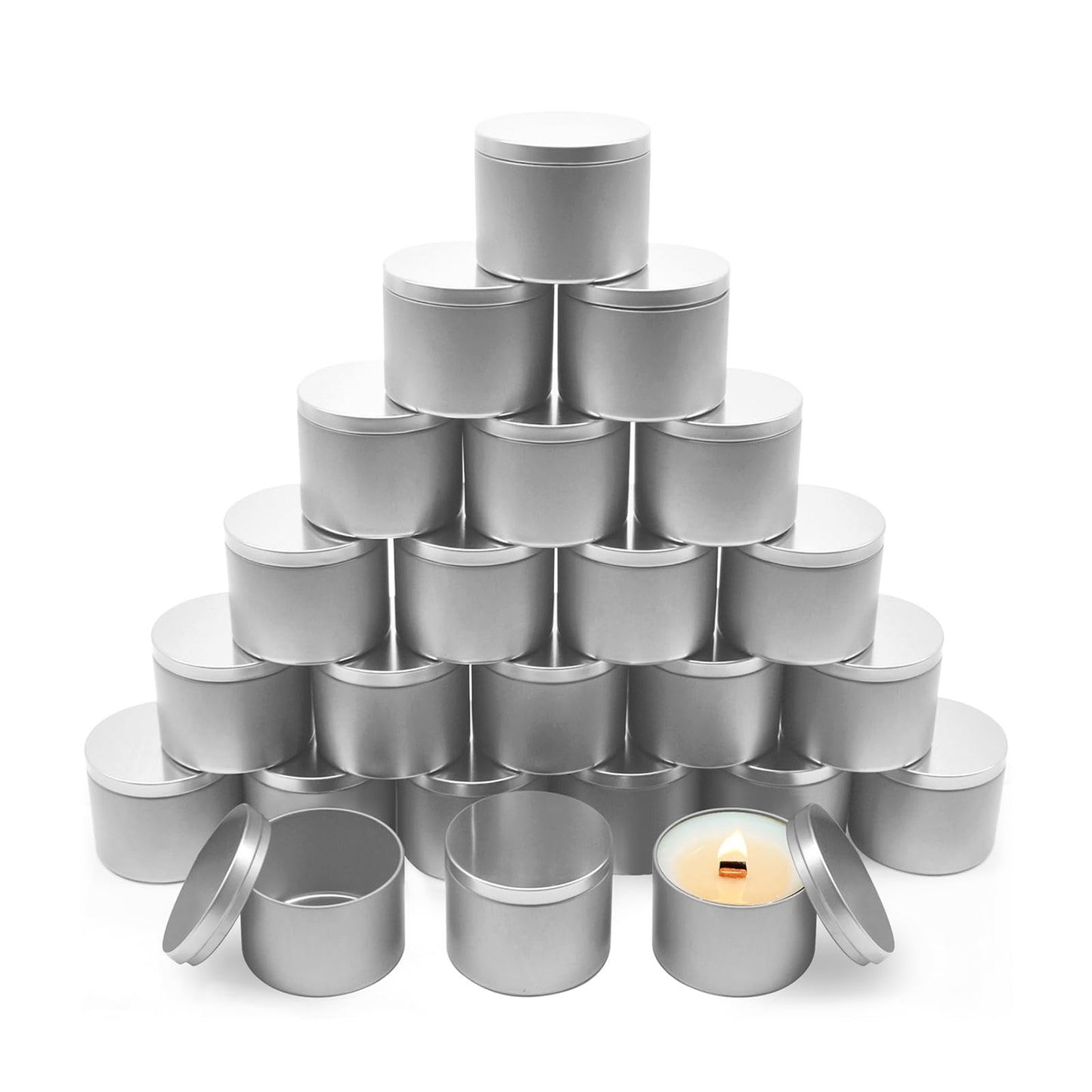 YJHSS 24-Pack 4oz Candle Tins with Lids, Metal Candle Jars for Candle Making, Empty Containers Vessels Bulk for Small Business & Beginners DIY Storage -Silver