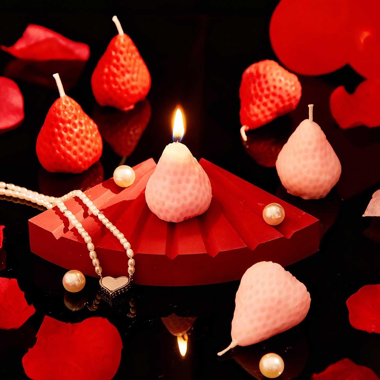 Tisancy 6 Pcs Low Temperature Candles, Strawberry Scented Valentine's Day Gifts Candles Body Safe Wax Low Heat Dripping Play for Valentine's Day Anniversaries, Home Decor(Red, Pink)
