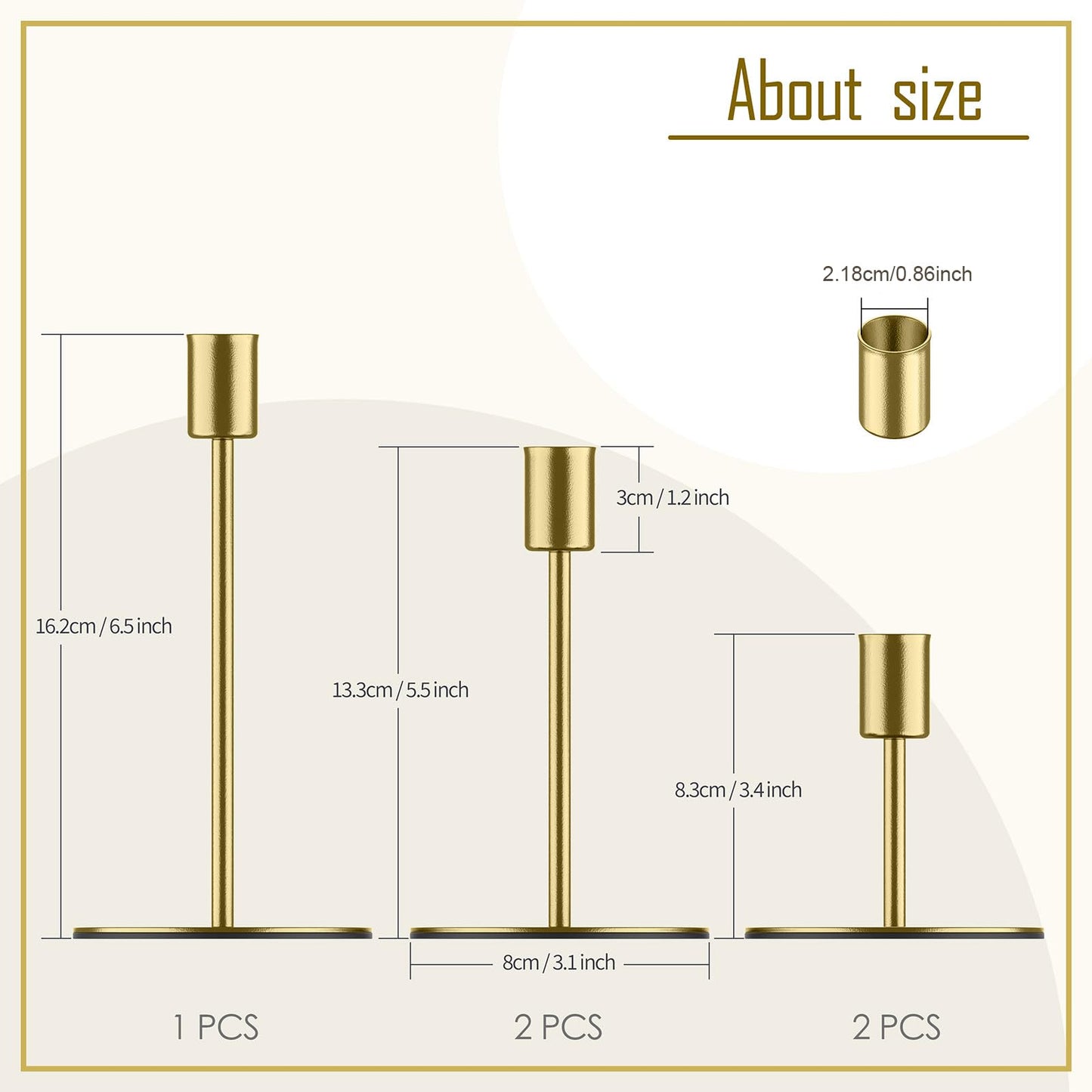 Smtyle Gold Taper Candle Holders for Candlesticks Set of 5 Matte Finial for Wedding Dining Table Centerpiece,Golden Birthday Gifts Decor