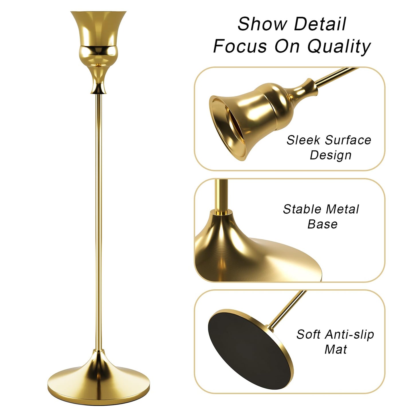 Showin Candlestick Holders Gold, 3 Packs Taper Candle Holder for Candlesticks, Candle Sticks Holder Decor for Home Decor