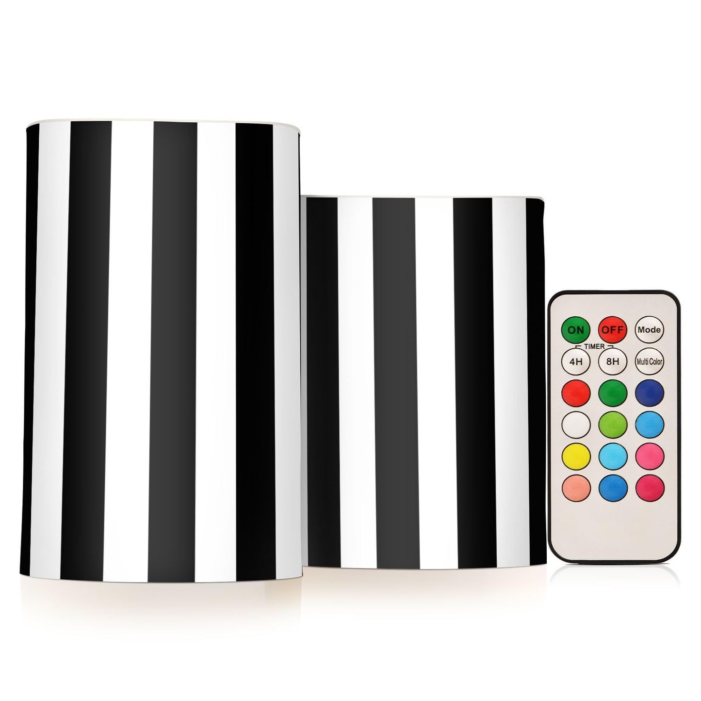 ALAZA White Black Stripe Flameless Candles Flickering LED Candles with Remote Timer Battery Operated Pillar Candles Set of 2 for Dinner Holiday Decor