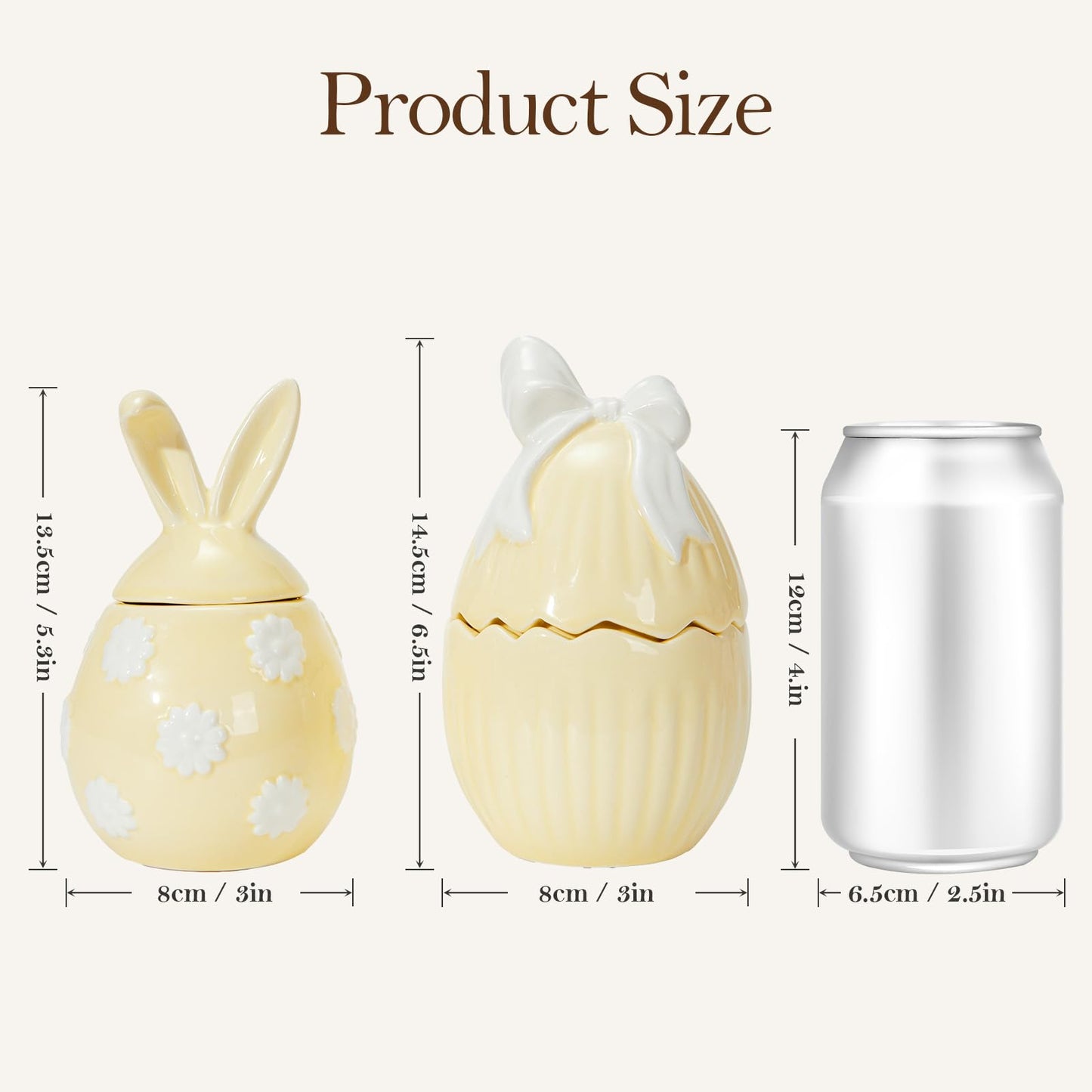 WDS WONDROUS 2-Pack Easter Bunny & Bow Ceramic Jar Candles, Egg Shaped Soy Wax Scented Candles with Daisy and Striped Design, Spring Home Decor Gift Set for Women, Yellow Farmhouse Table Centerpiece