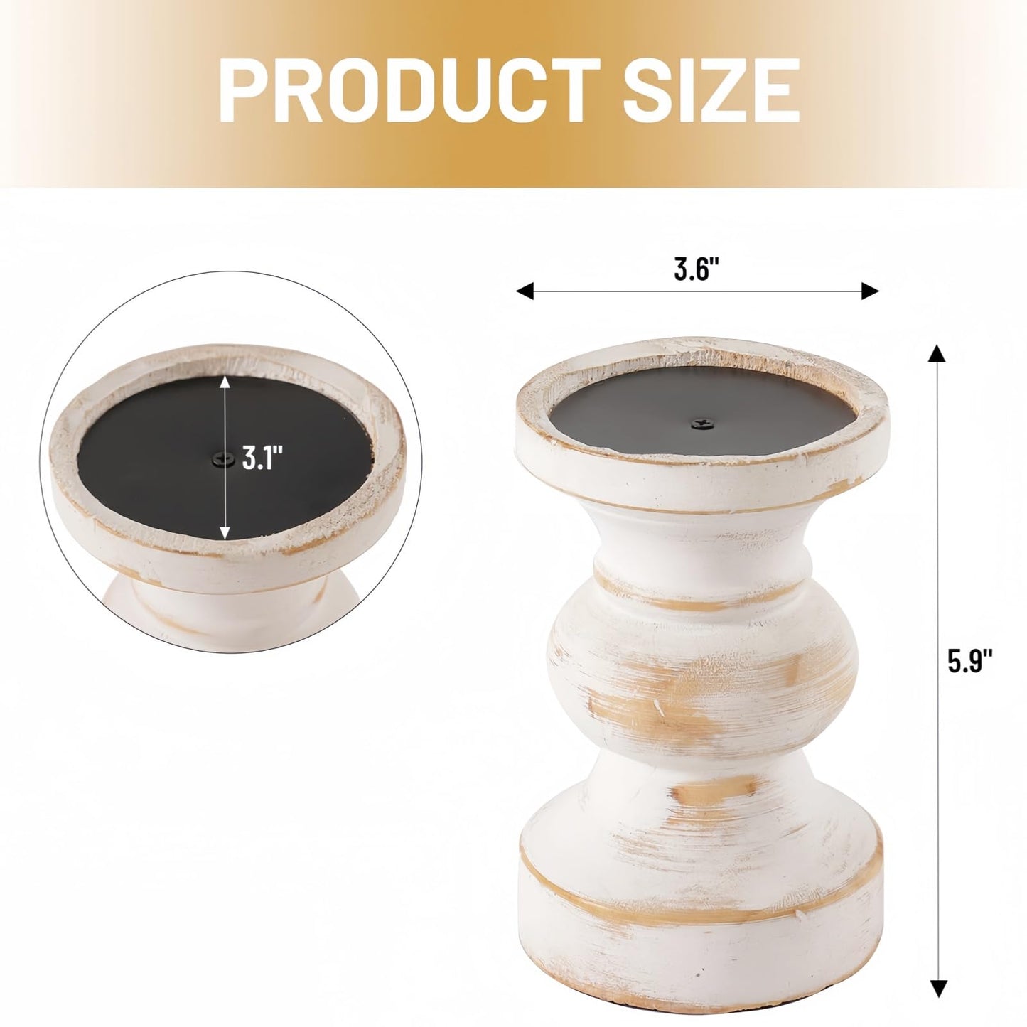 CedarLux Rustic Pillar Candle Holder, 6 Inch White Wooden Candlestick Holders, Farmhouse Candle Stands for Pillar Candle,Decorative Wood Candlestick Holders for Living Room, Table Centerpiece