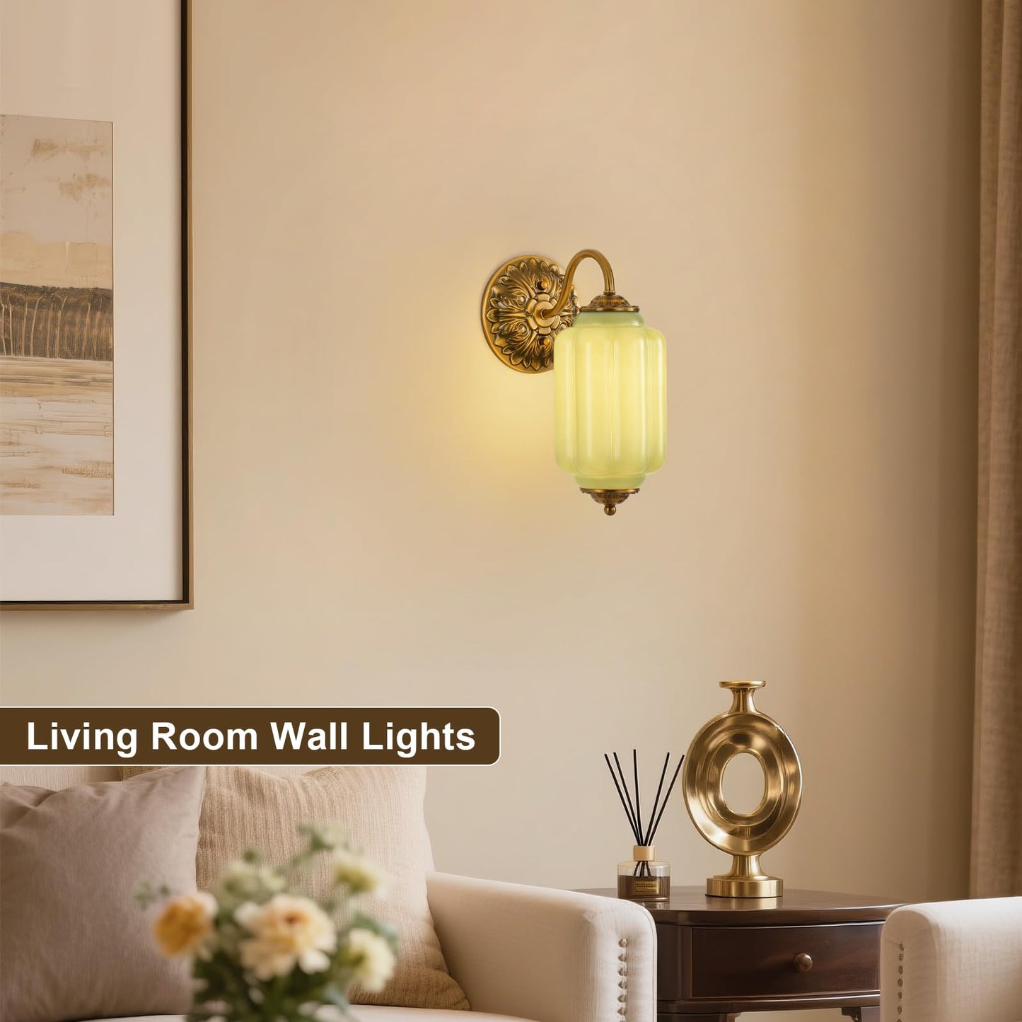 Pandaluna Vintage Wall Sconce, Green Milk Glass Light Fixture, 5.5In Art Deco Antique Wall Sconce for Bedroom Bathroom Living Room Hallway Entryway, E12 LED Bulb Included, Retro Gold & Green 2 Pack